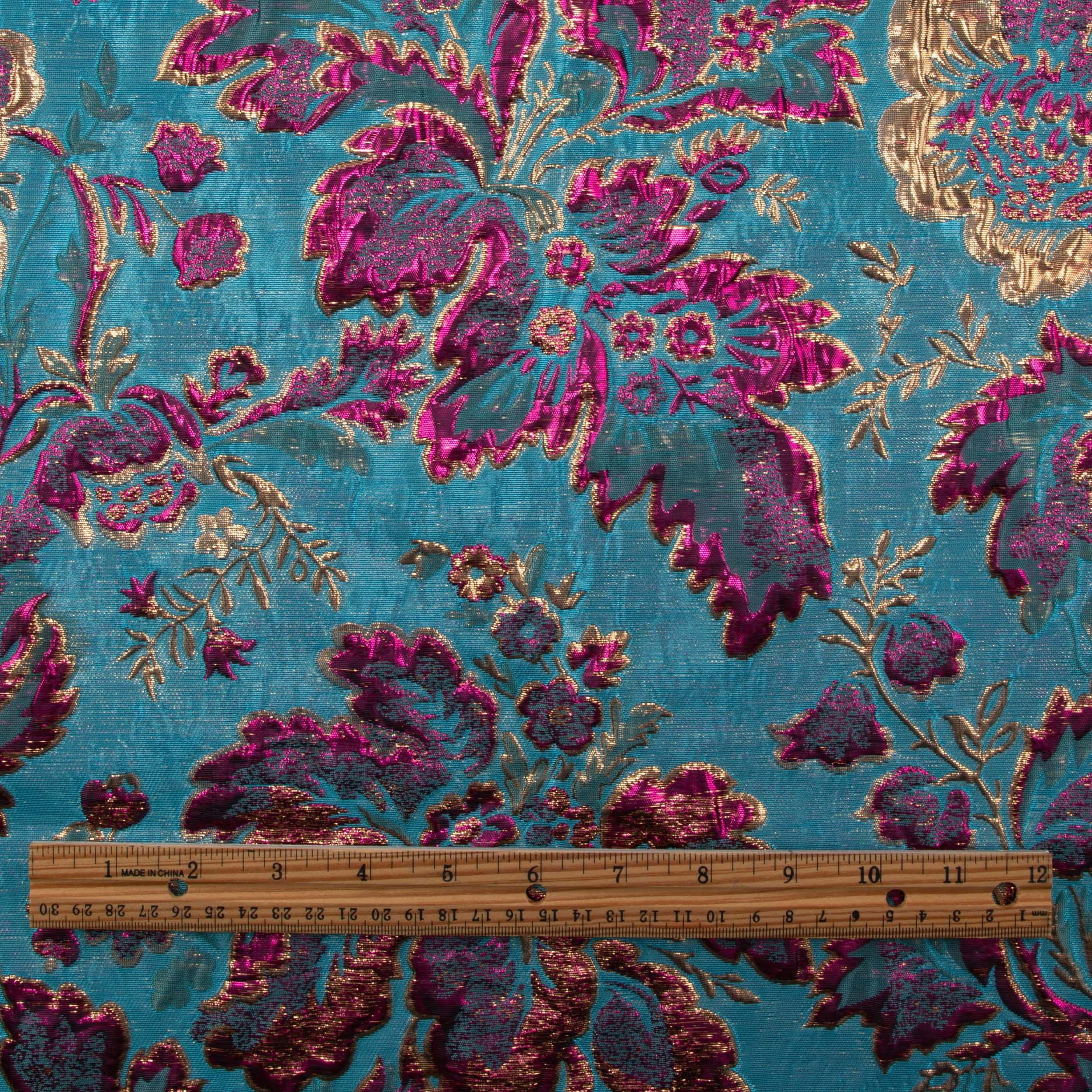 Cosplay by Yaya Han Teal 3D Floral Brocade Fabric