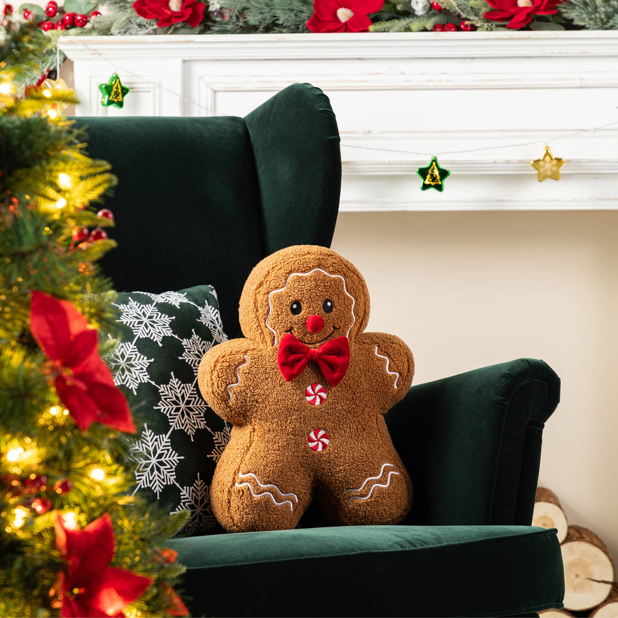 Glitzhome&#xAE; 15&#x22;H Christmas Gingerbread Man Shaped Pillow