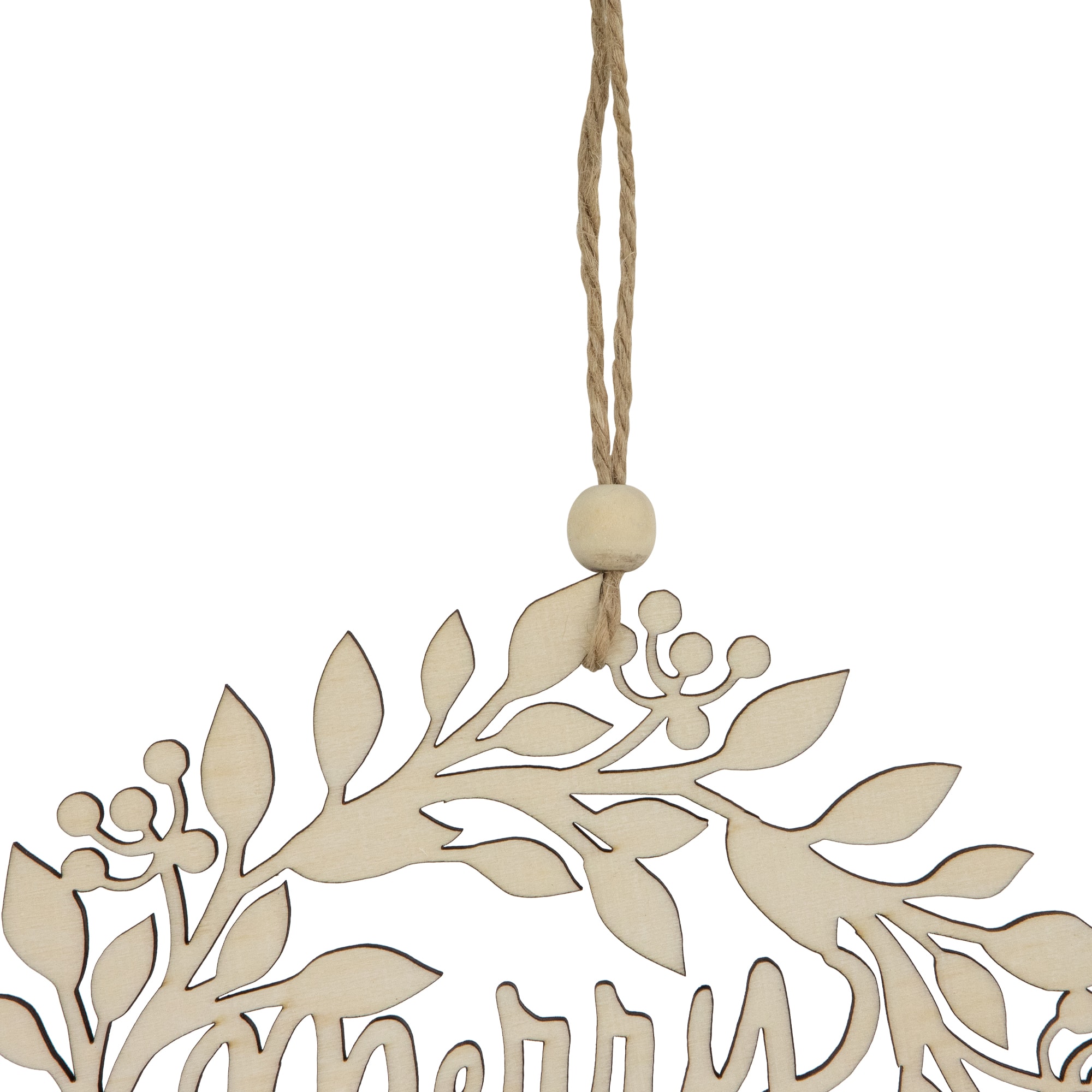 8" Natural "Merry Christmas" Wooden Wreath Ornament