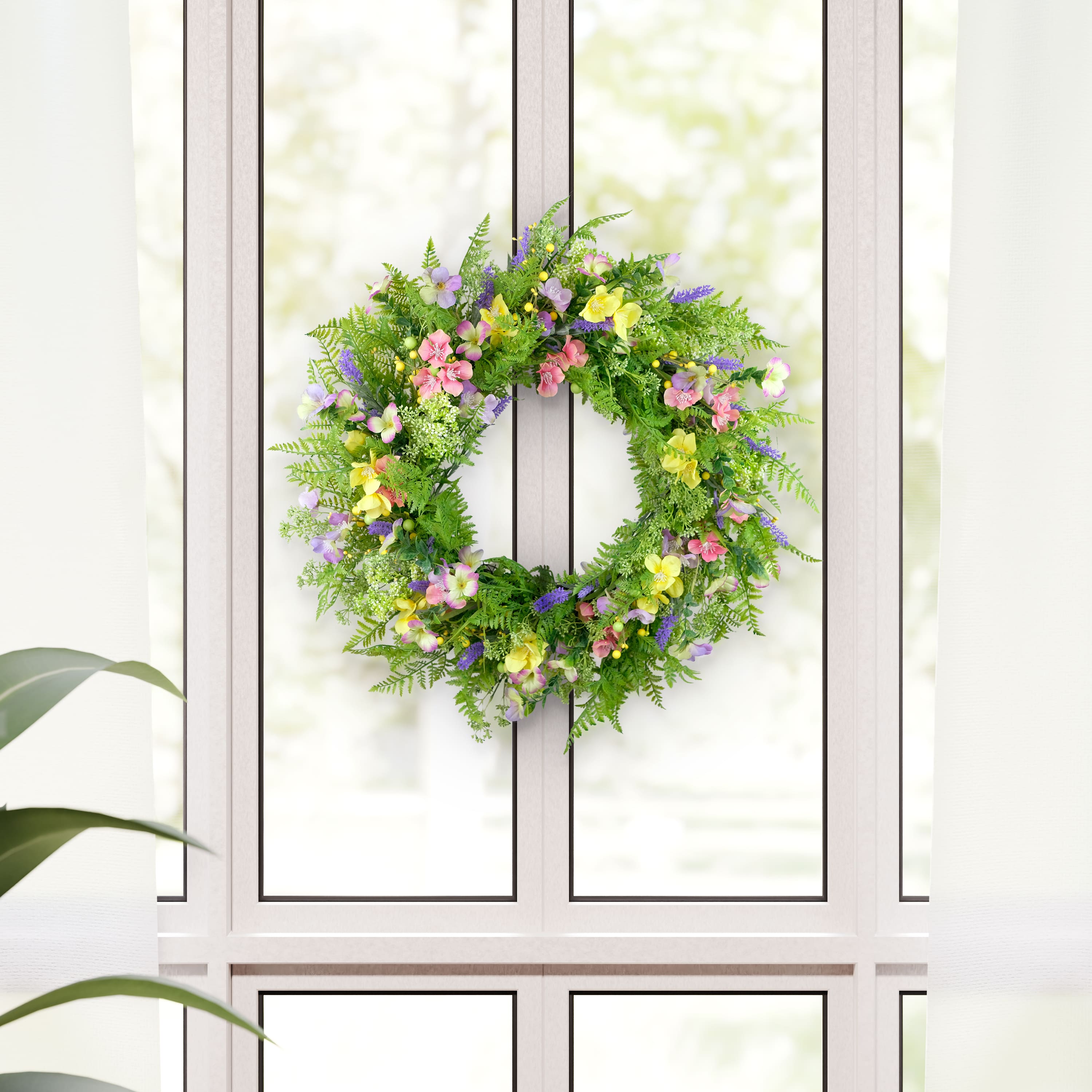 30" Artificial Dogwood & Lavender Floral Spring Wreath