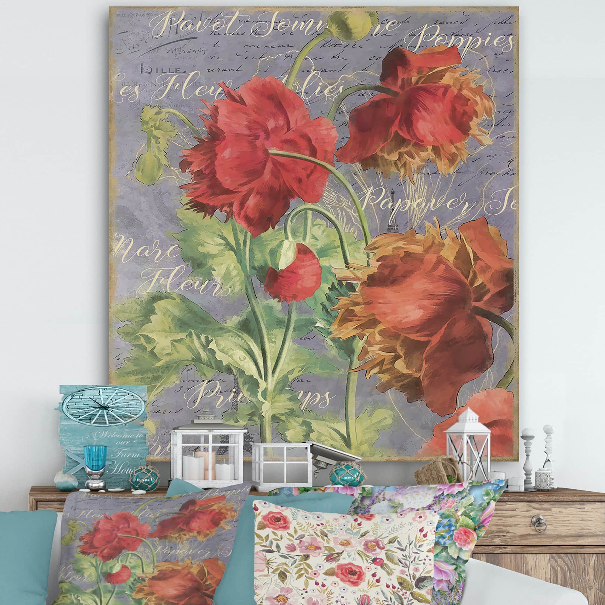 Designart - Red Poppies - Cottage Canvas Artwork