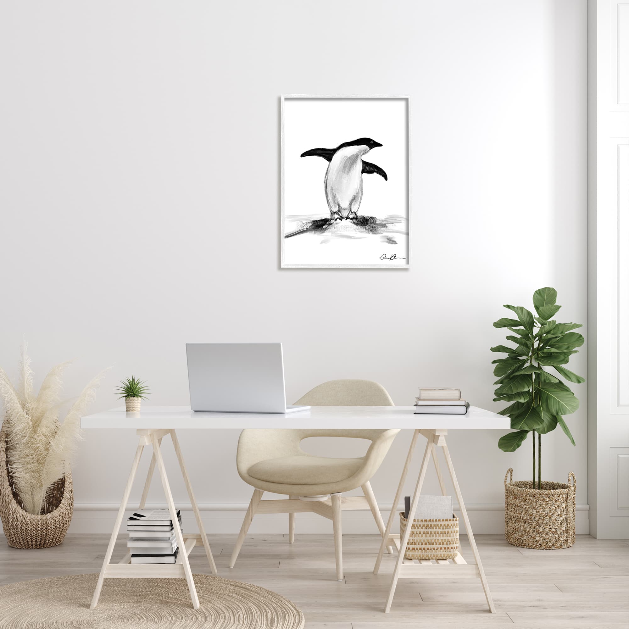 Stupell Industries Adorable Penguin On Snow Mound Arctic Tuxedo Bird in White Frame Wall Art
