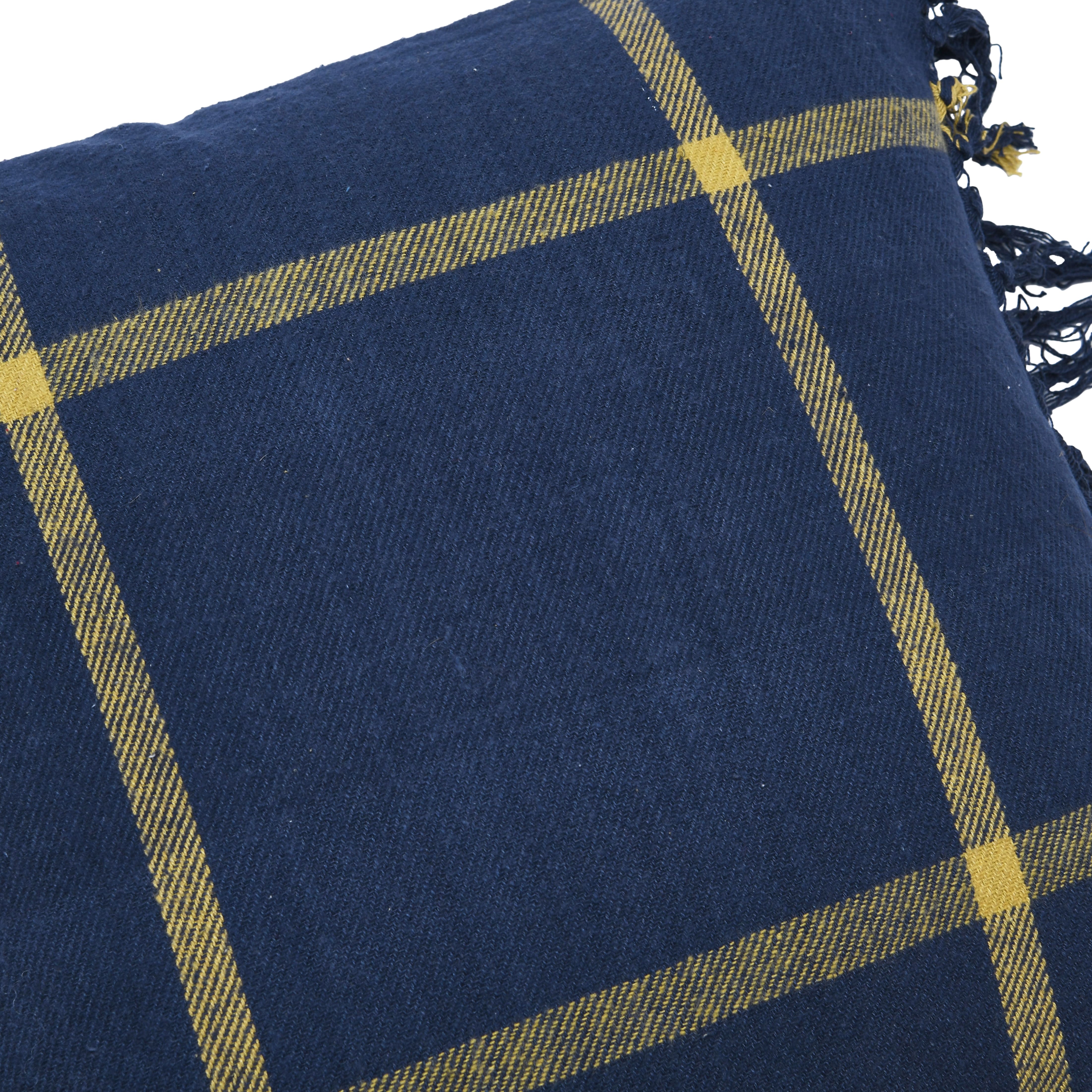 Hello Honey&#xAE; Blue &#x26; Citron Plaid Cotton Flannel Pillow with Fringe