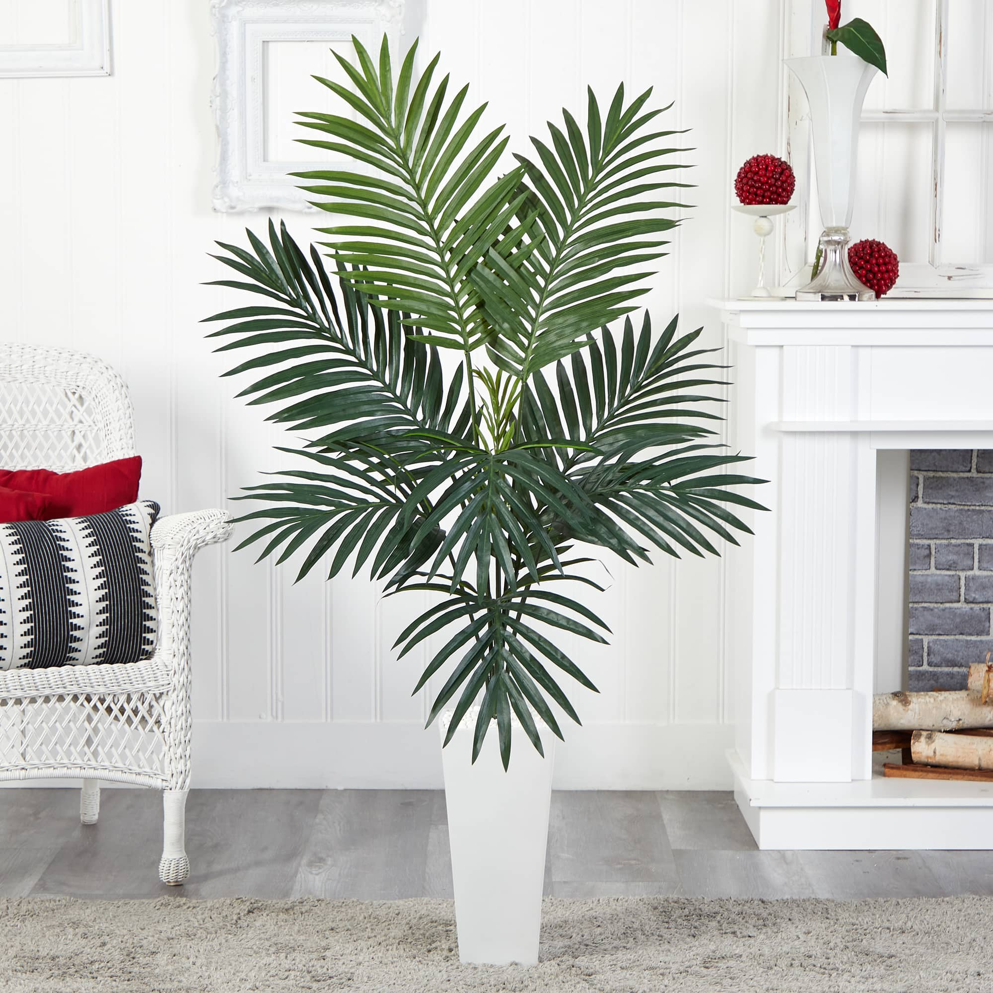 4.5ft. Kentia Palm Artificial Tree in White Tower Planter