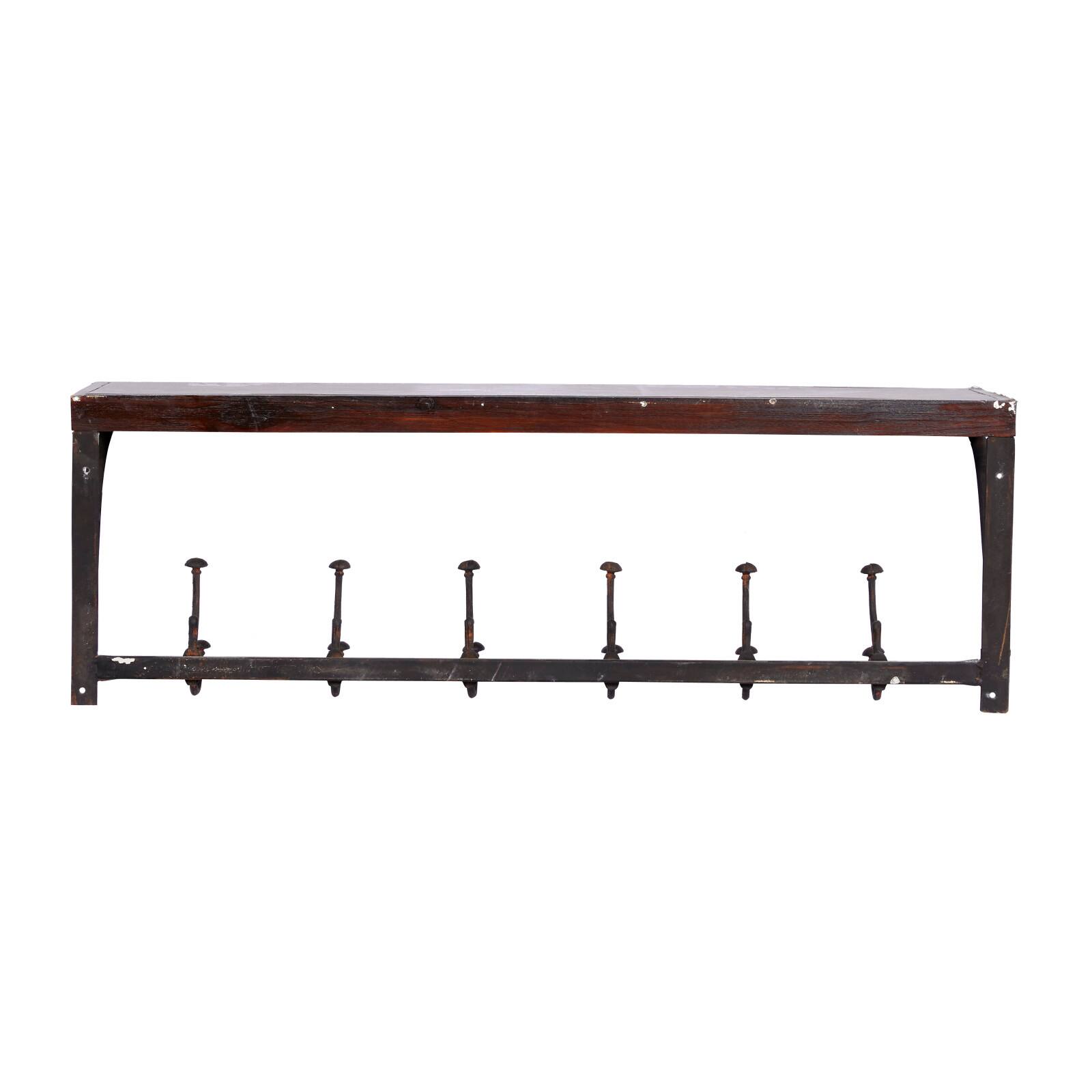 Brown Wood Industrial Wall Hooks with Shelf