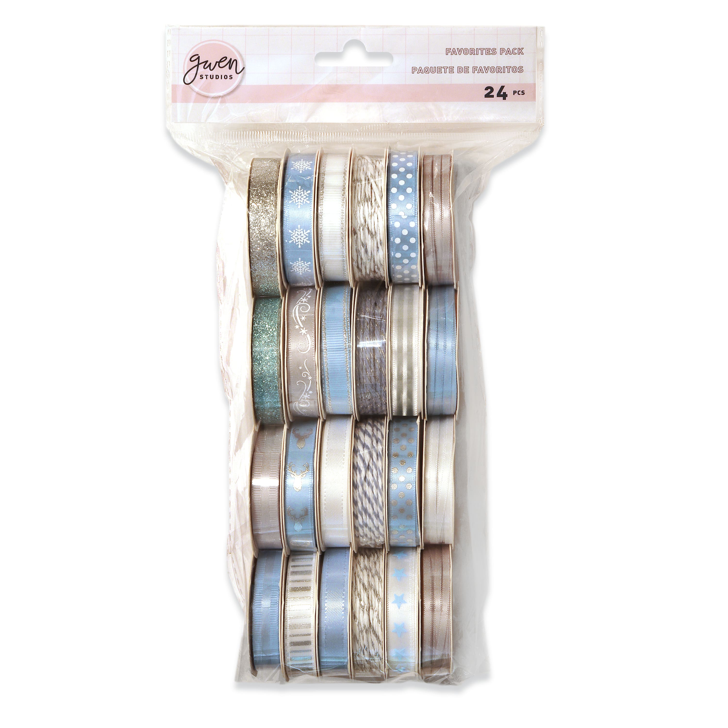 Gwen Studios 3/8" x 2yd. Silver & Blue Holiday Ribbon Pack, 24ct.