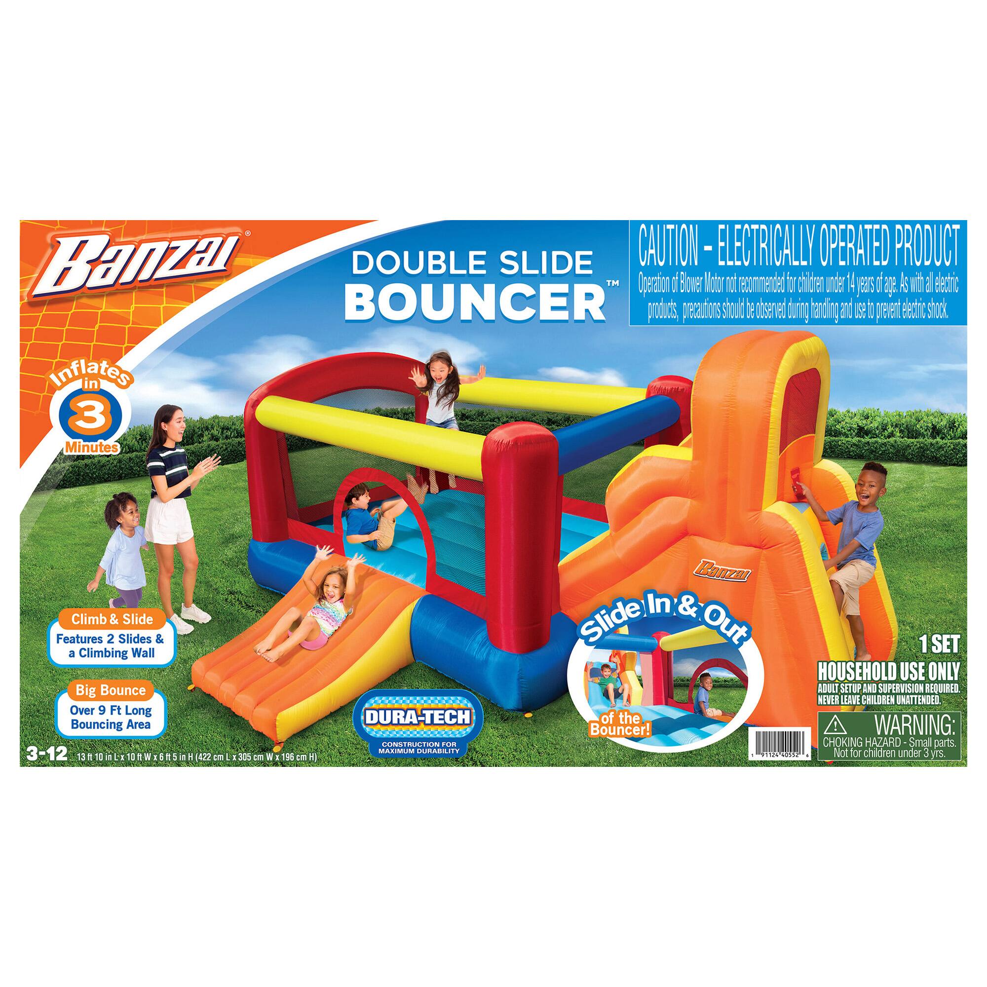 Banzai&#xAE; Inflatable Double Slide Bouncer&#x2122; Outdoor Toy