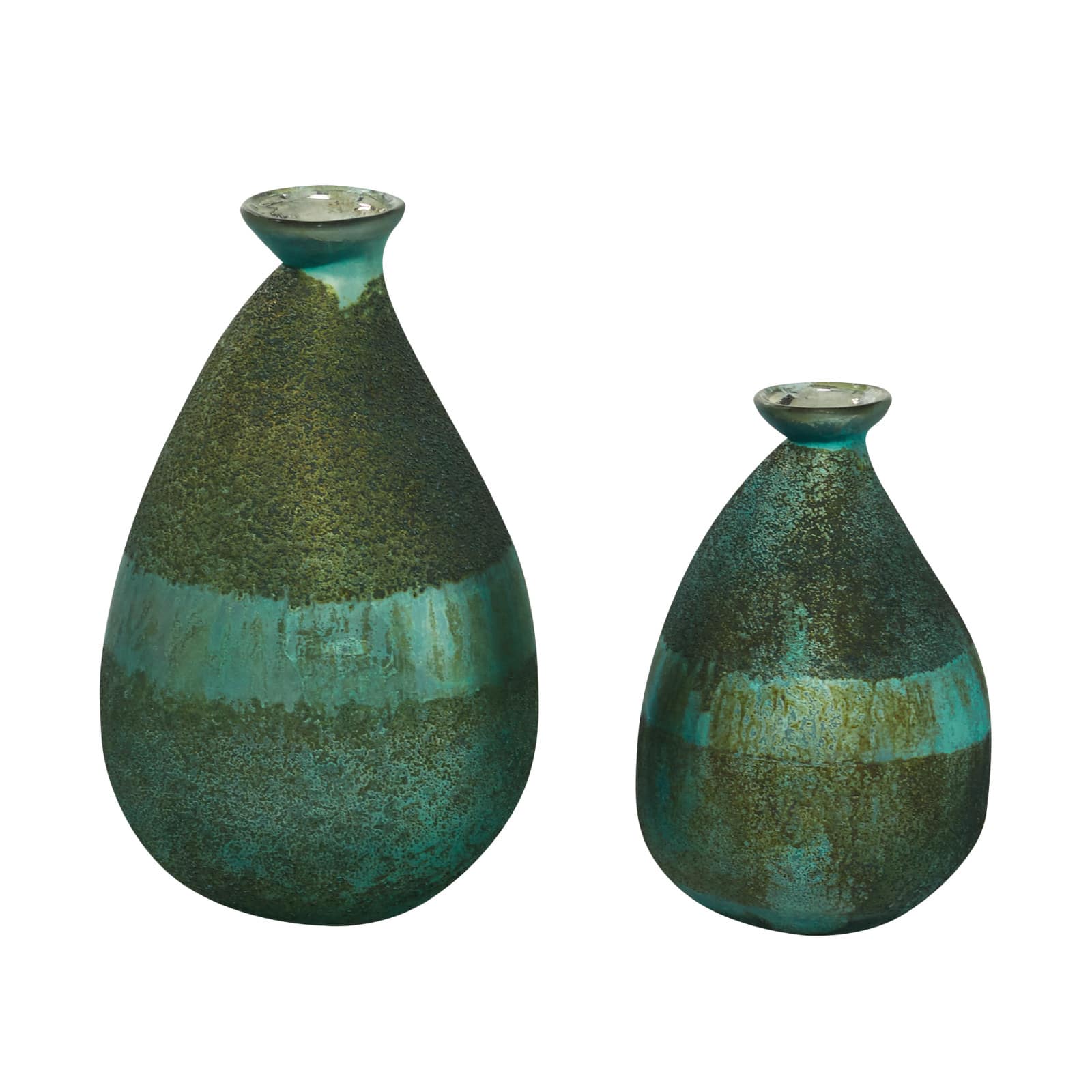 Green Glass Rustic Vase Set