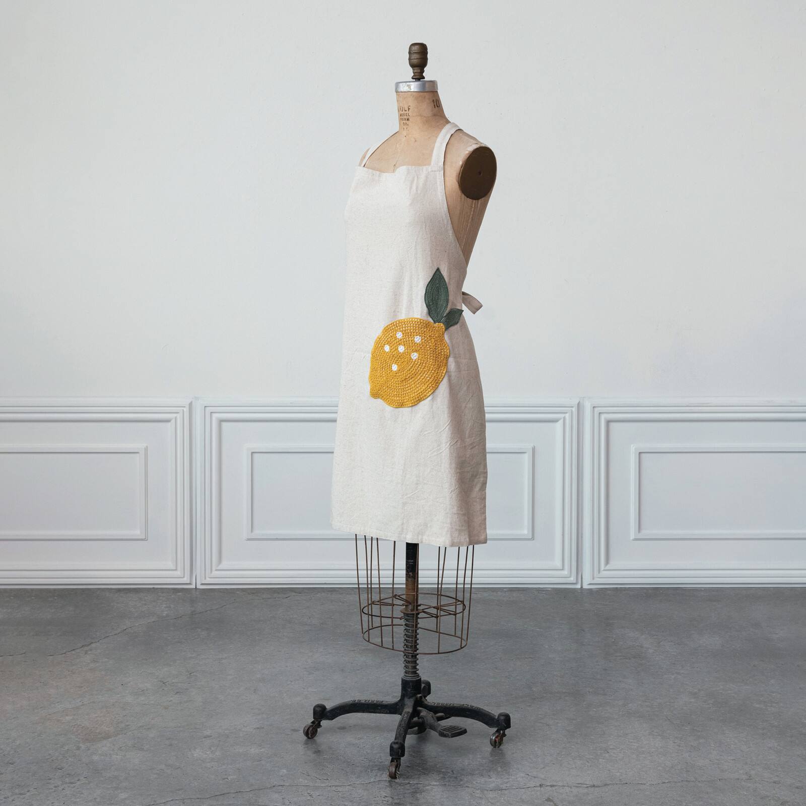 Hello Honey® Embroidered Cotton & Linen Apron with Lemon Pocket