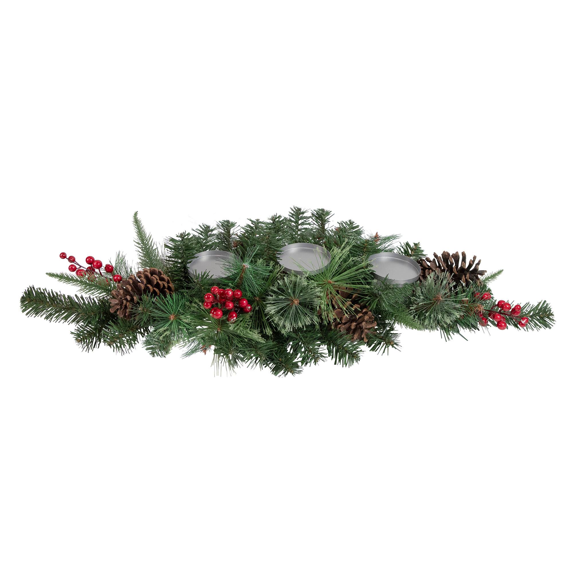 32" Decorated Artificial Pine Christmas Candle Holder Centerpiece