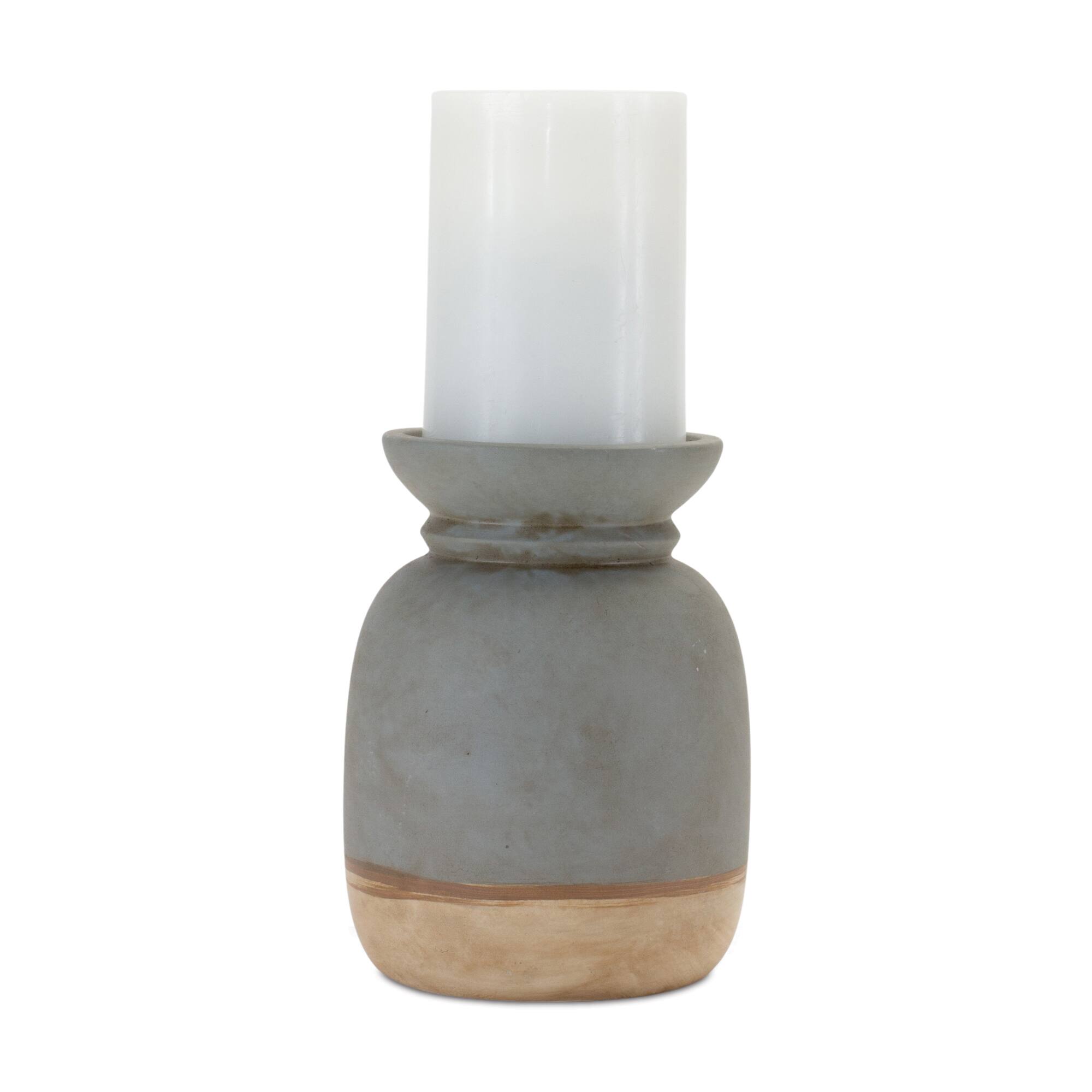 Gray & Beige Dual-Tone Ceramic Candle Holder Set