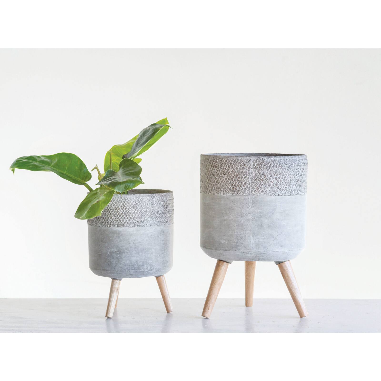 Hello Honey&#xAE; Gray Cement Planter with Removable Wood Legs Set