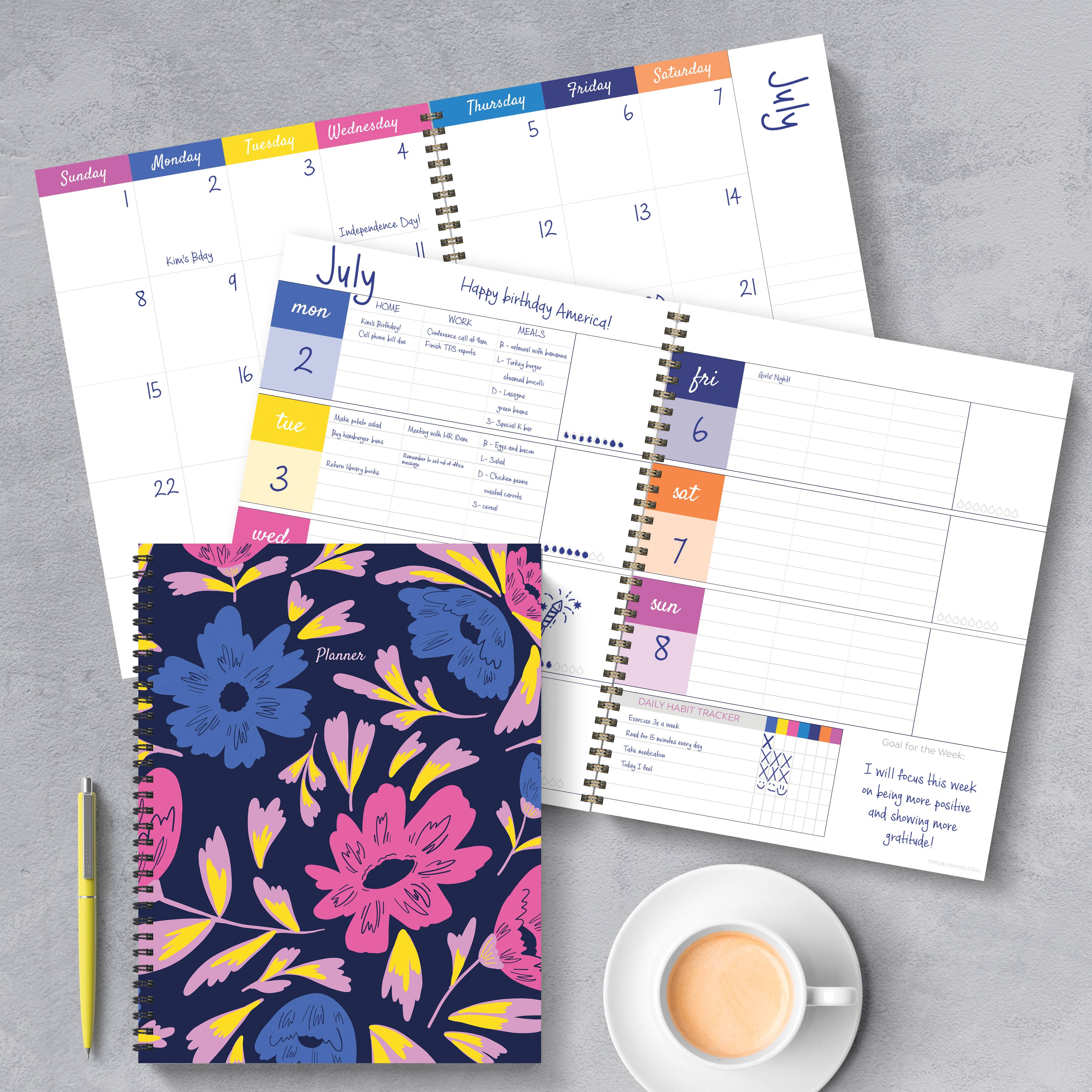 TF Publishing Large Bright Floral Blooms Undated Spiral Planner