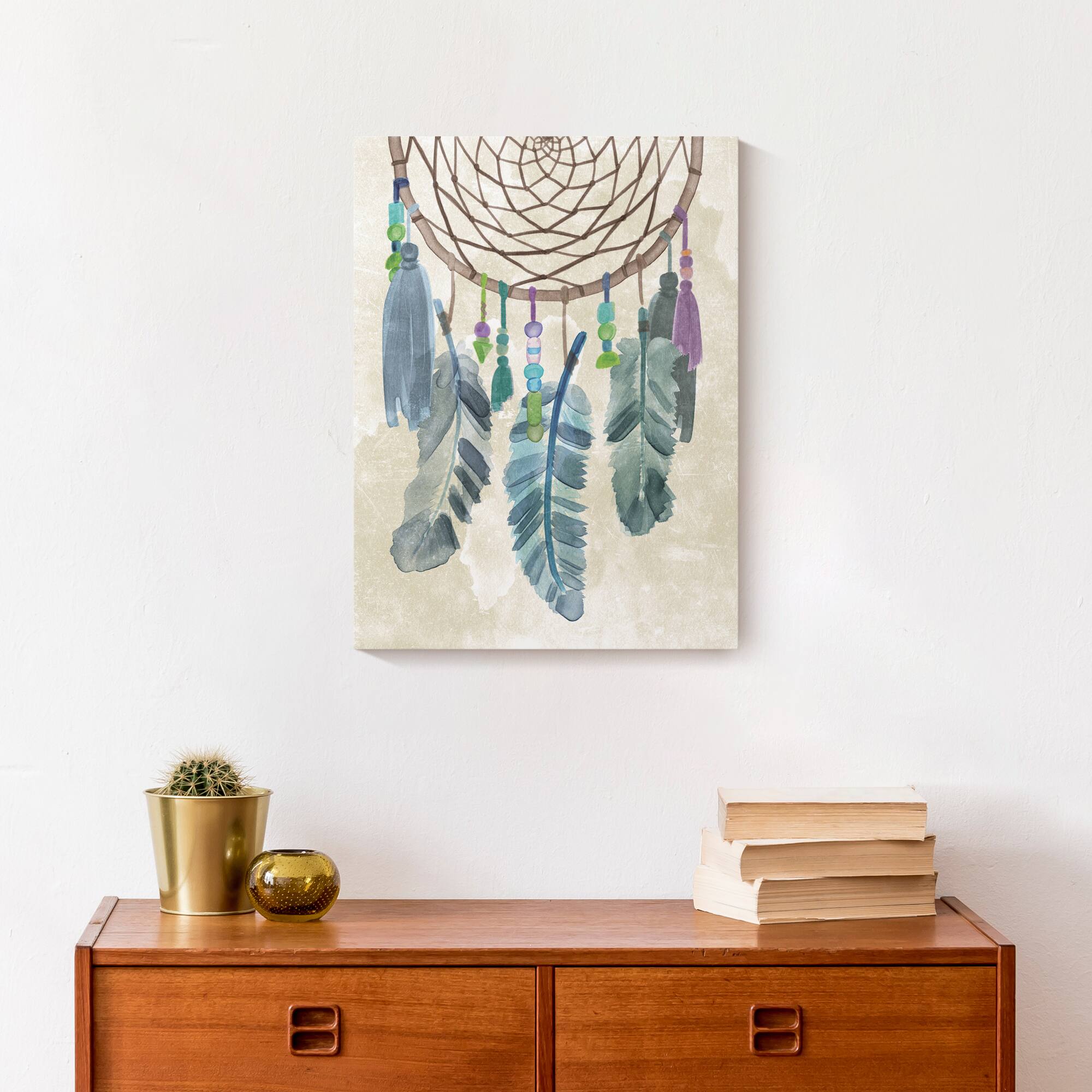 Blue Feather Dreamcatcher 12" x 16" Canvas Wall Art