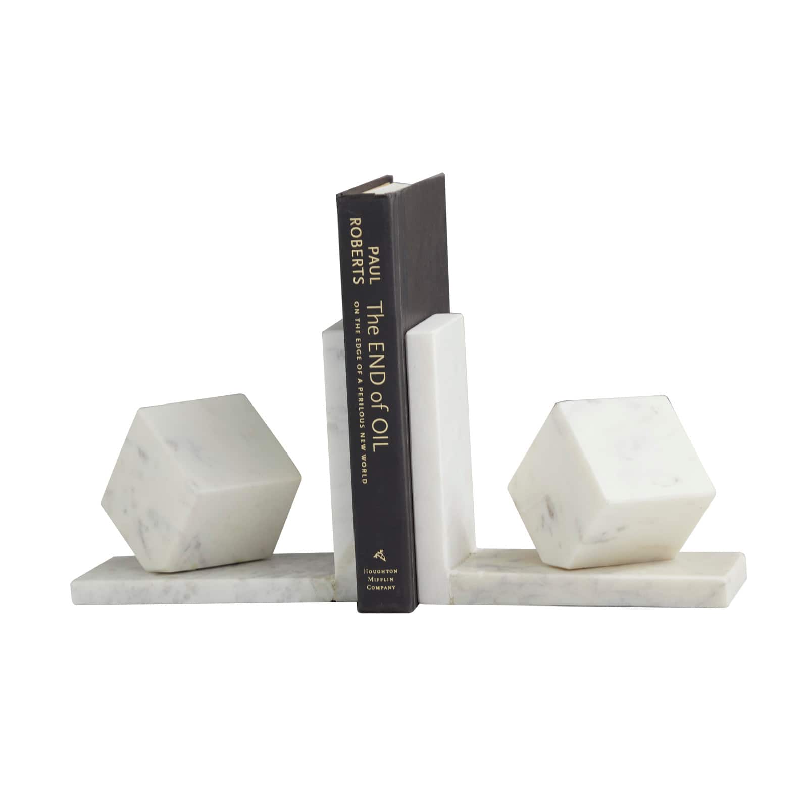 CosmoLiving by Cosmopolitan 6" White Marble Cube Geometric Bookends Set