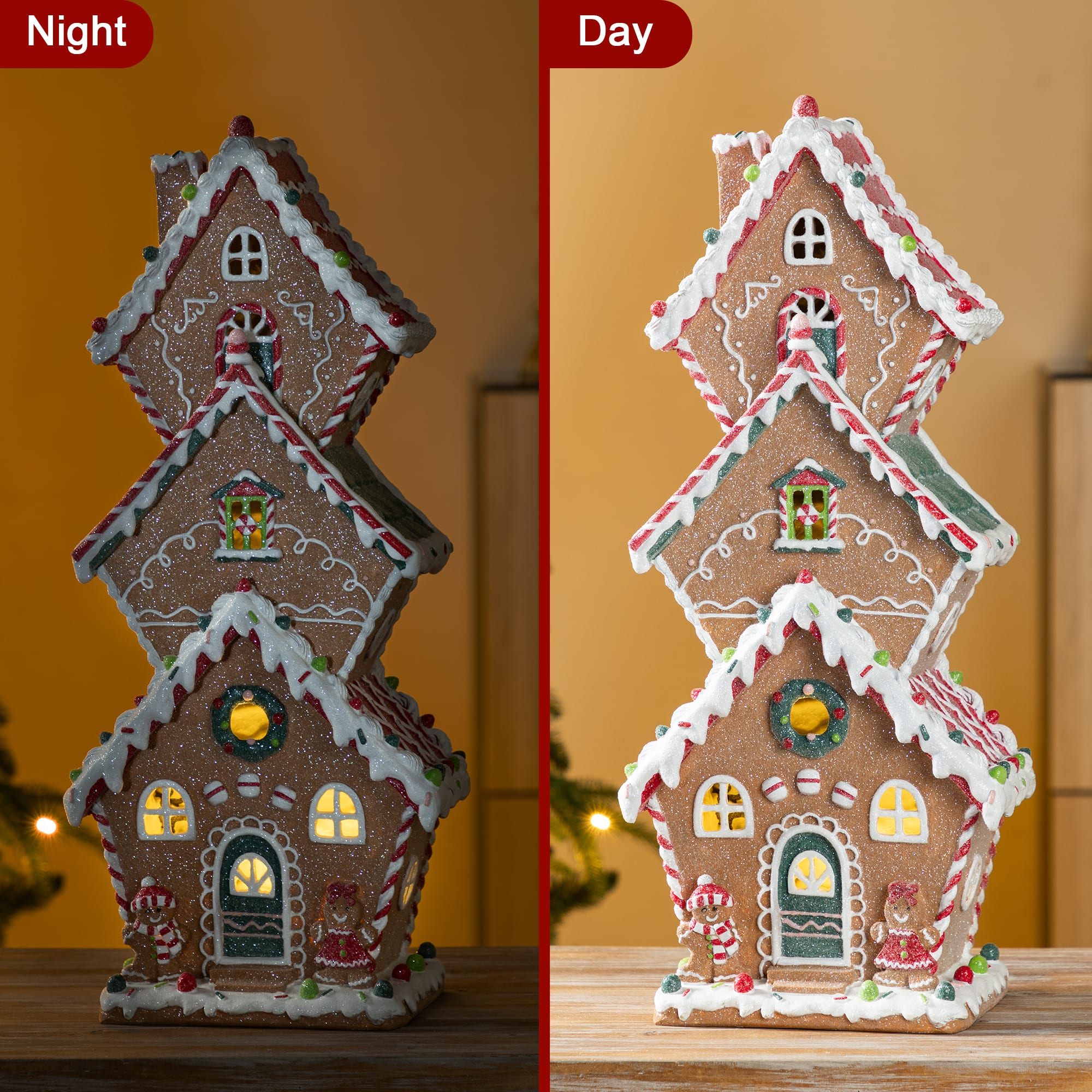 Glitzhome&#xAE; 18.5&#x22; Lighted Resin Christmas Gingerbread House Table Decor