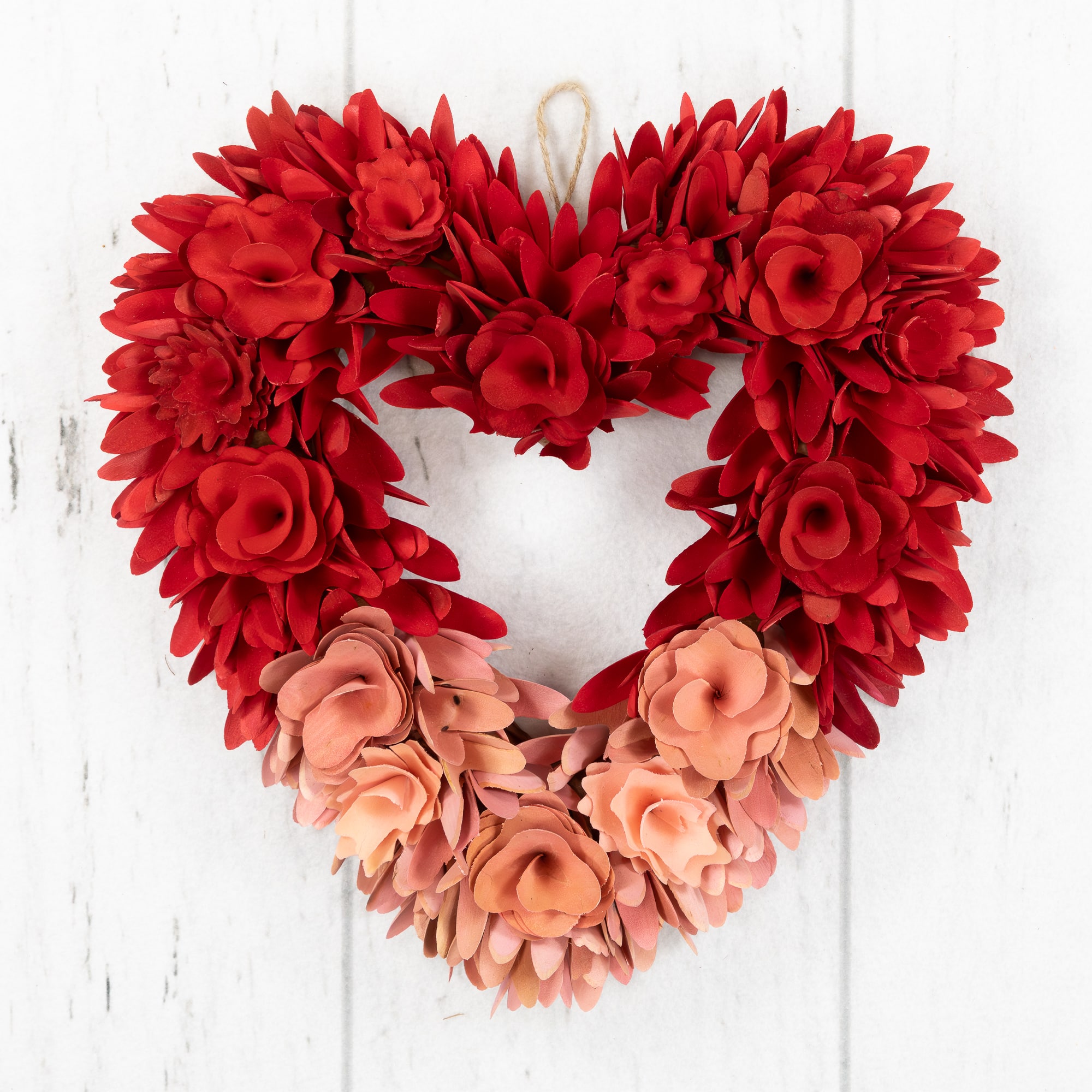 15" Red & Pink Wooden Rose Artificial Valentine's Day Floral Wreath