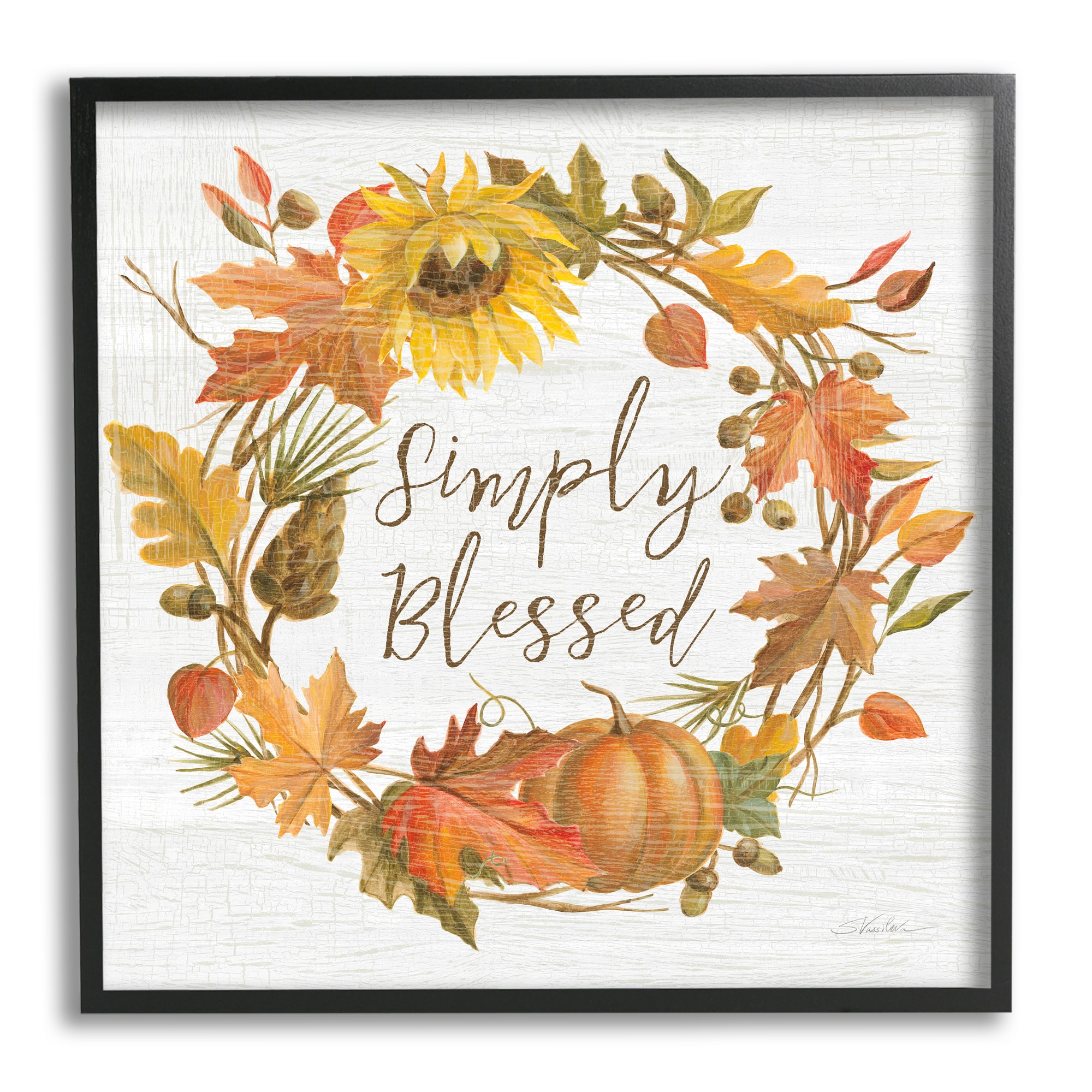 Stupell Industries Simply Blessed Autumn Wreath Framed Giclee Art