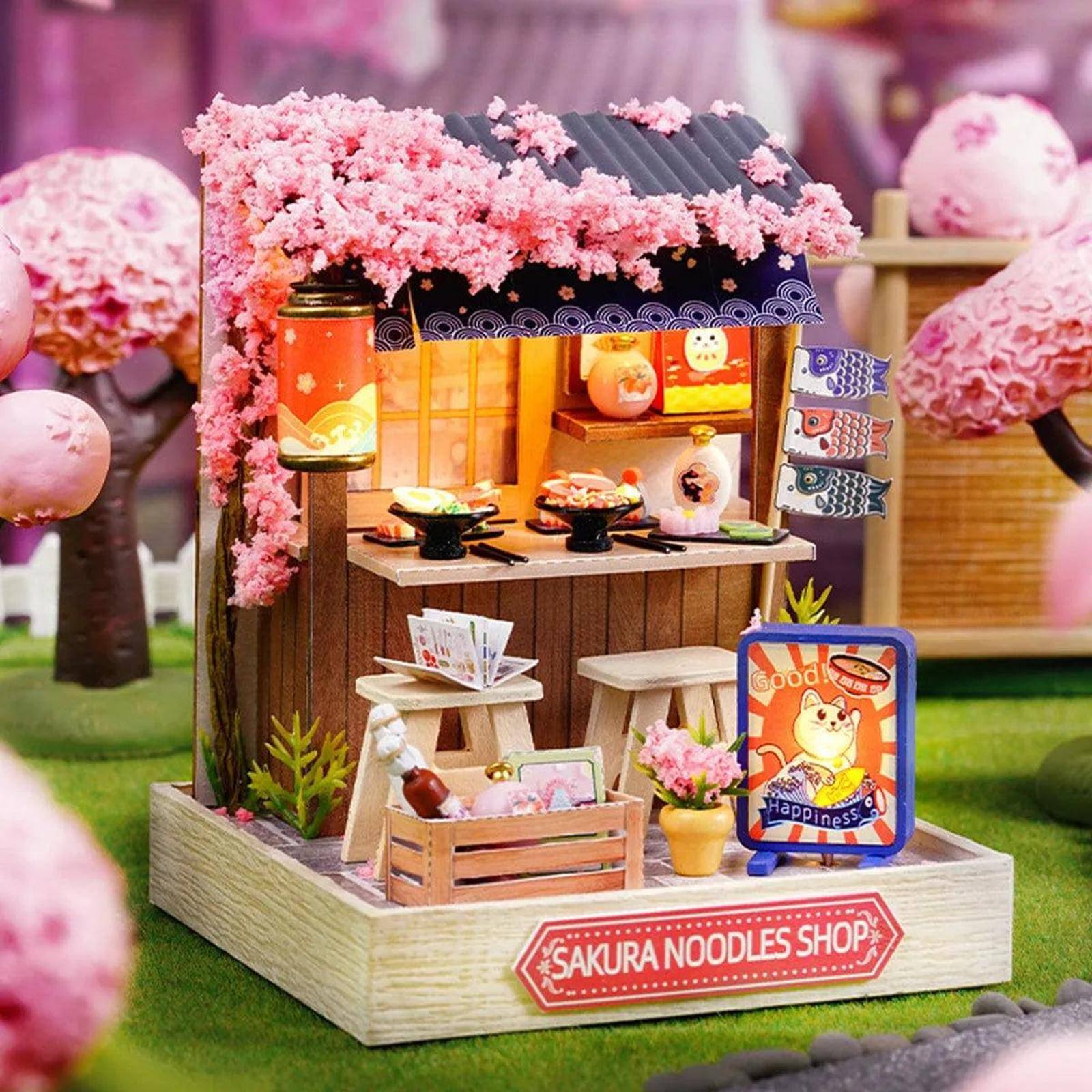 Wizardi Sakura Noodles Shop Miniature Dollhouse Roombox Kit