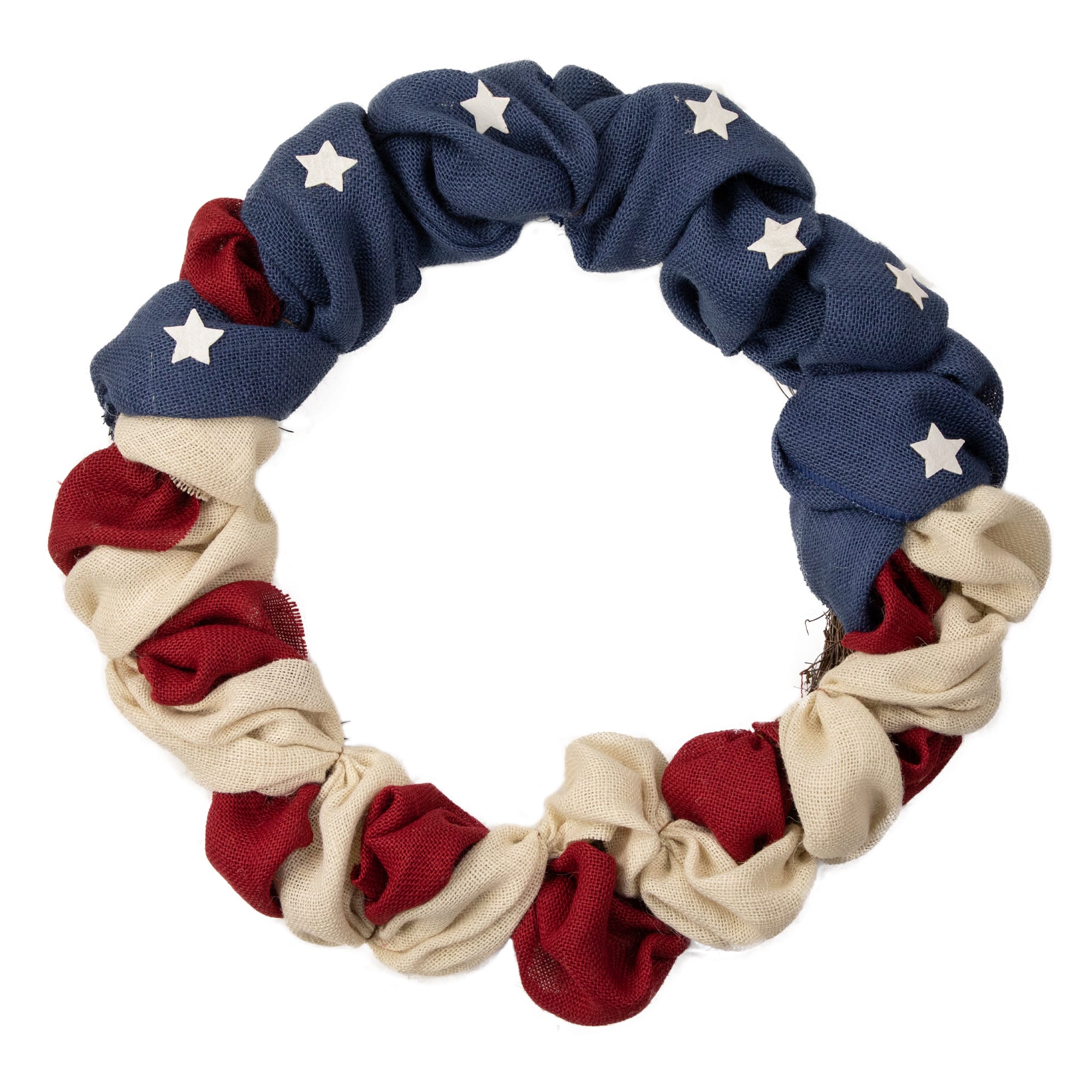 20&#x22; Americana Stars &#x26; Stripes Burlap Wreath