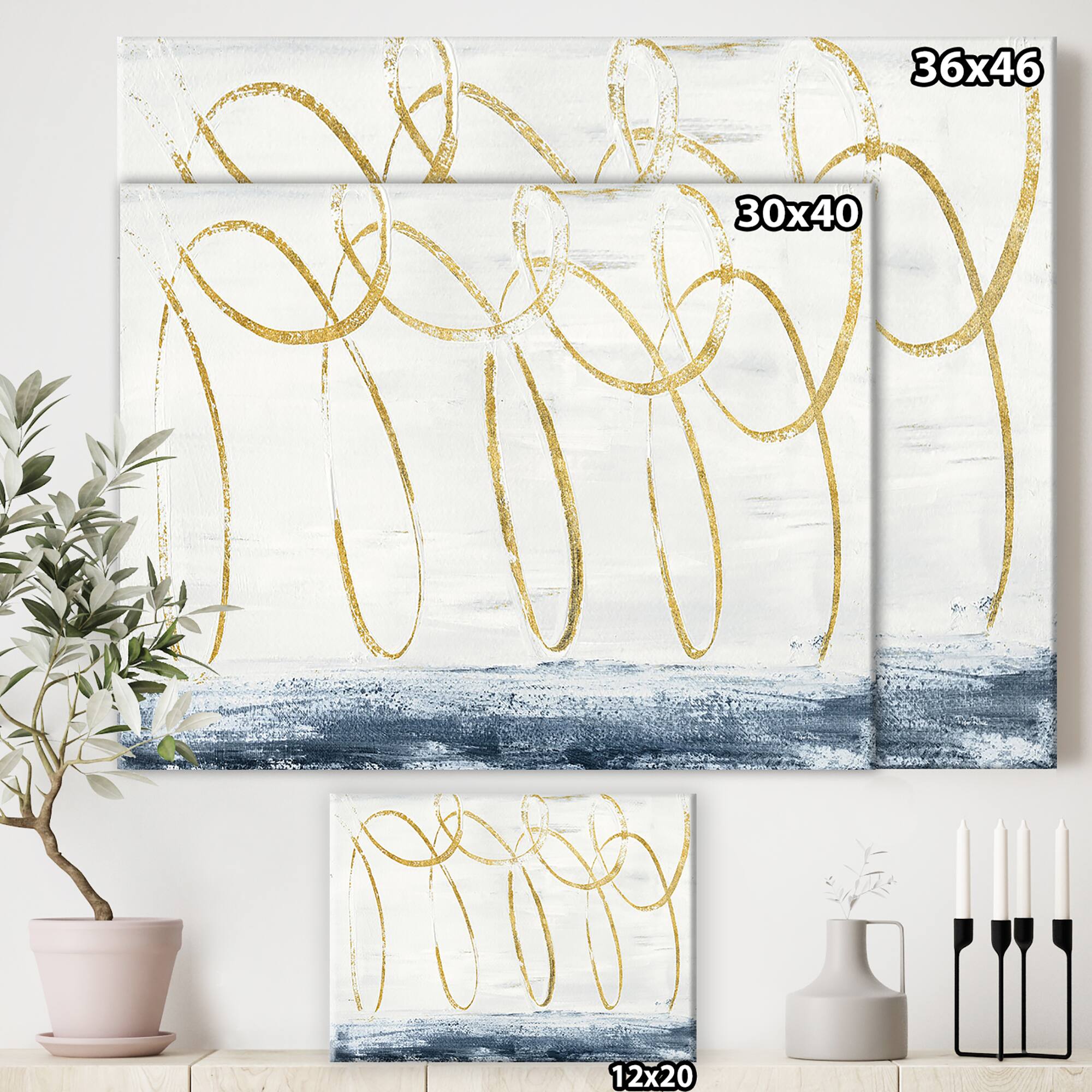 Designart - Gold Abstract Geometric Shape - Modern Transitional Canvas Art