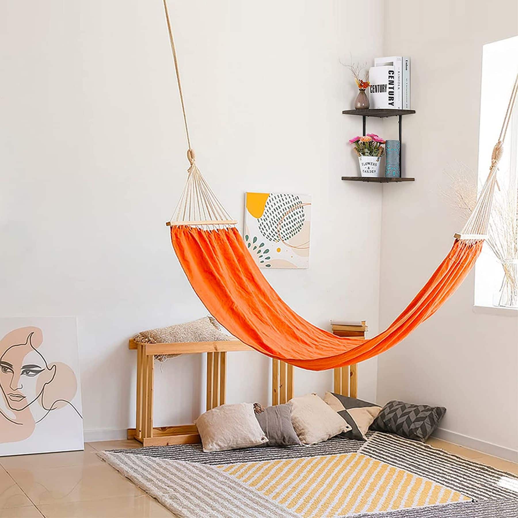 Rustic Brown 2-Tier Floating Corner Shelf