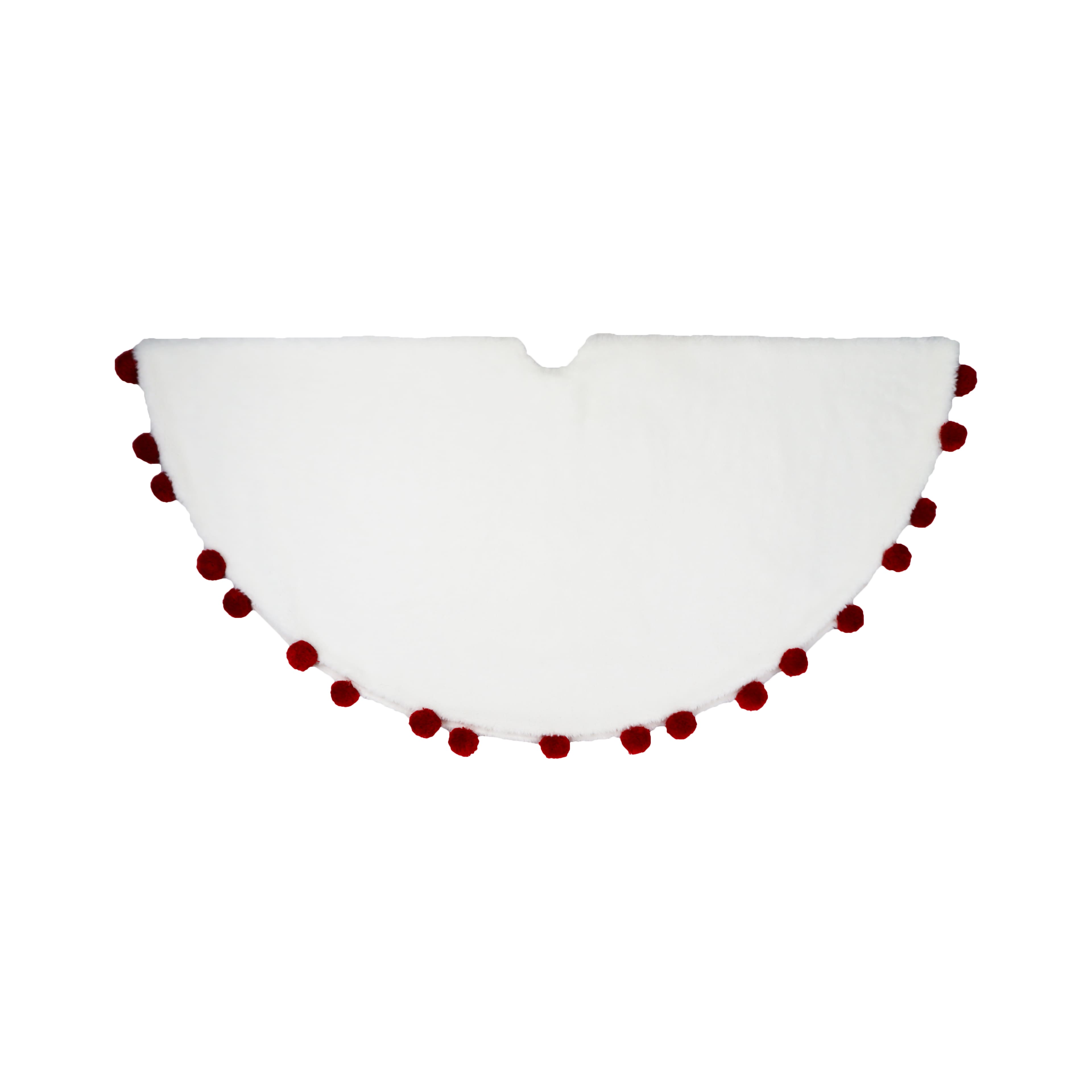 48&#x22; White Tree Skirt with Red Pom Pom Trim by Ashland&#xAE;