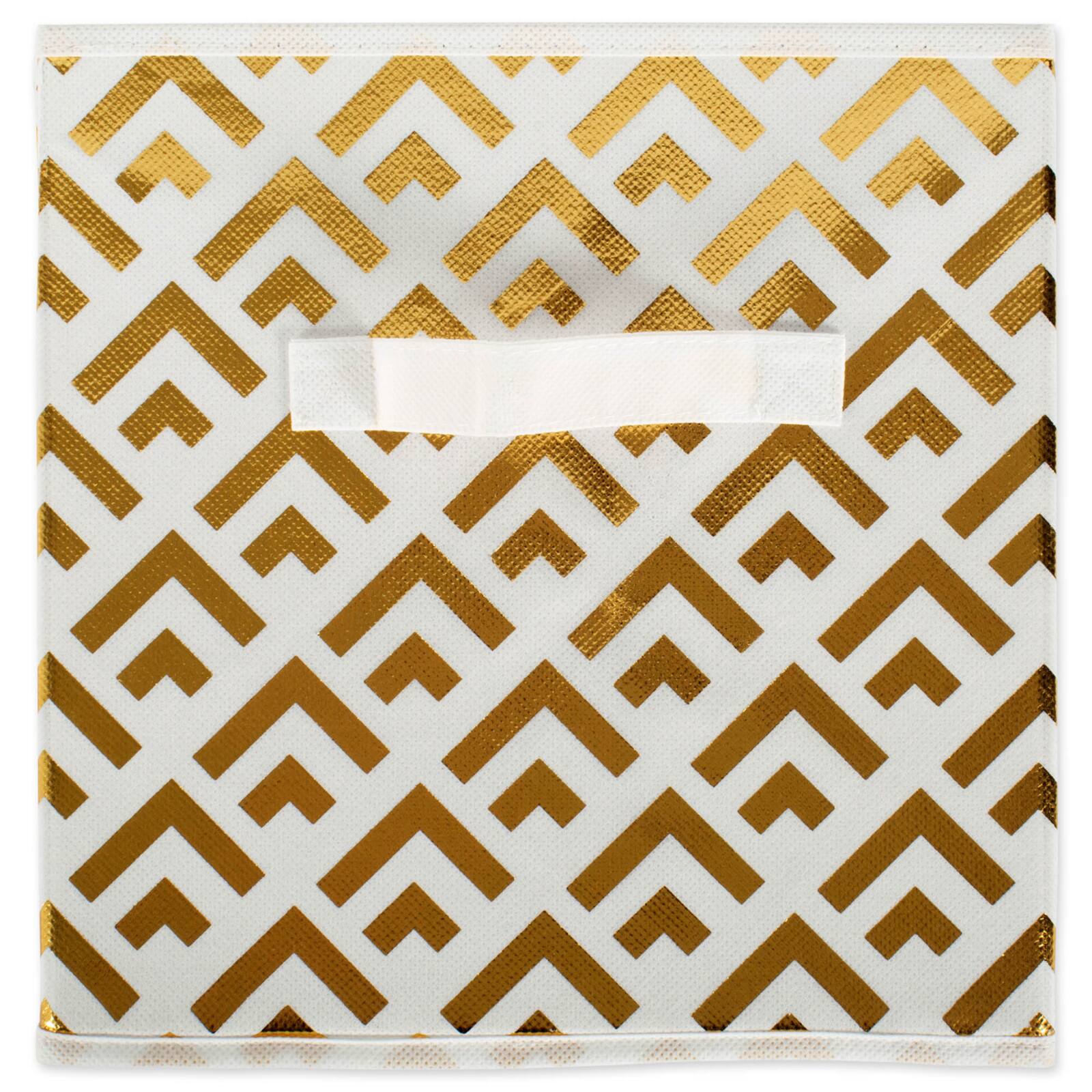 DII® 11" Nonwoven Polyester White & Gold Double Diamond Storage Cube, 2ct.