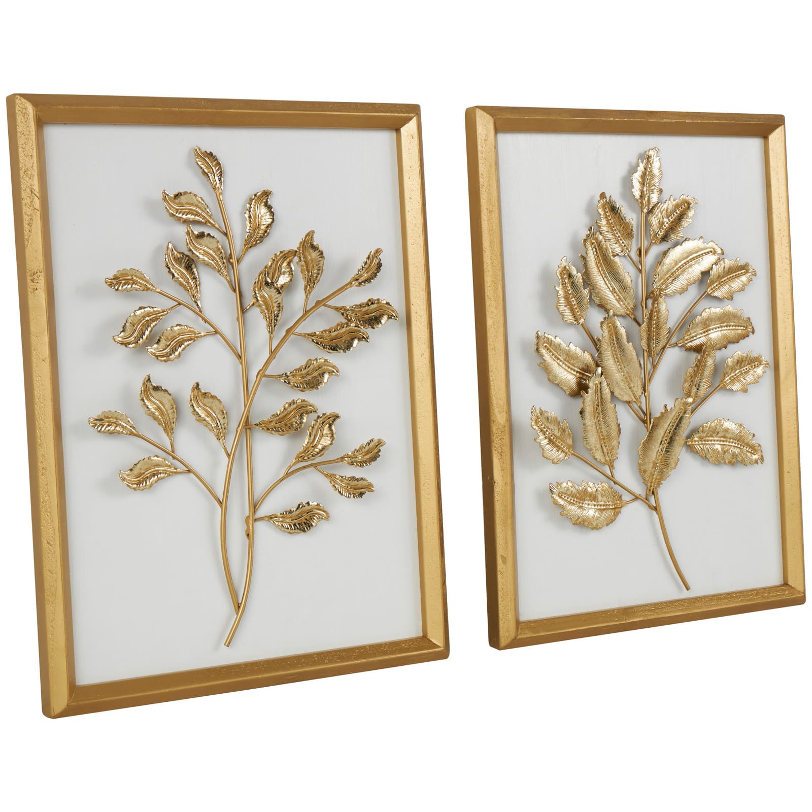 Gold Wood Leaf 3D Wall Décor with Beveled Frame Set