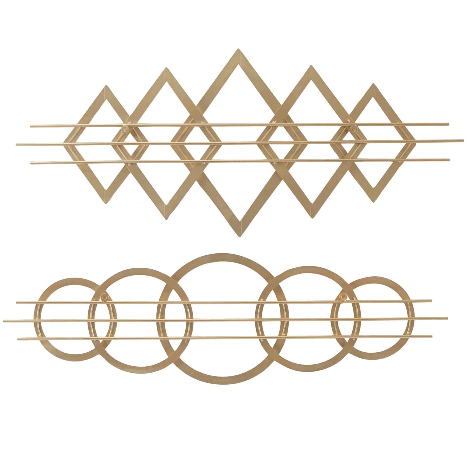 Gold Metal Contemporary Geometric Wall Decor, Set of 2 47", 20"