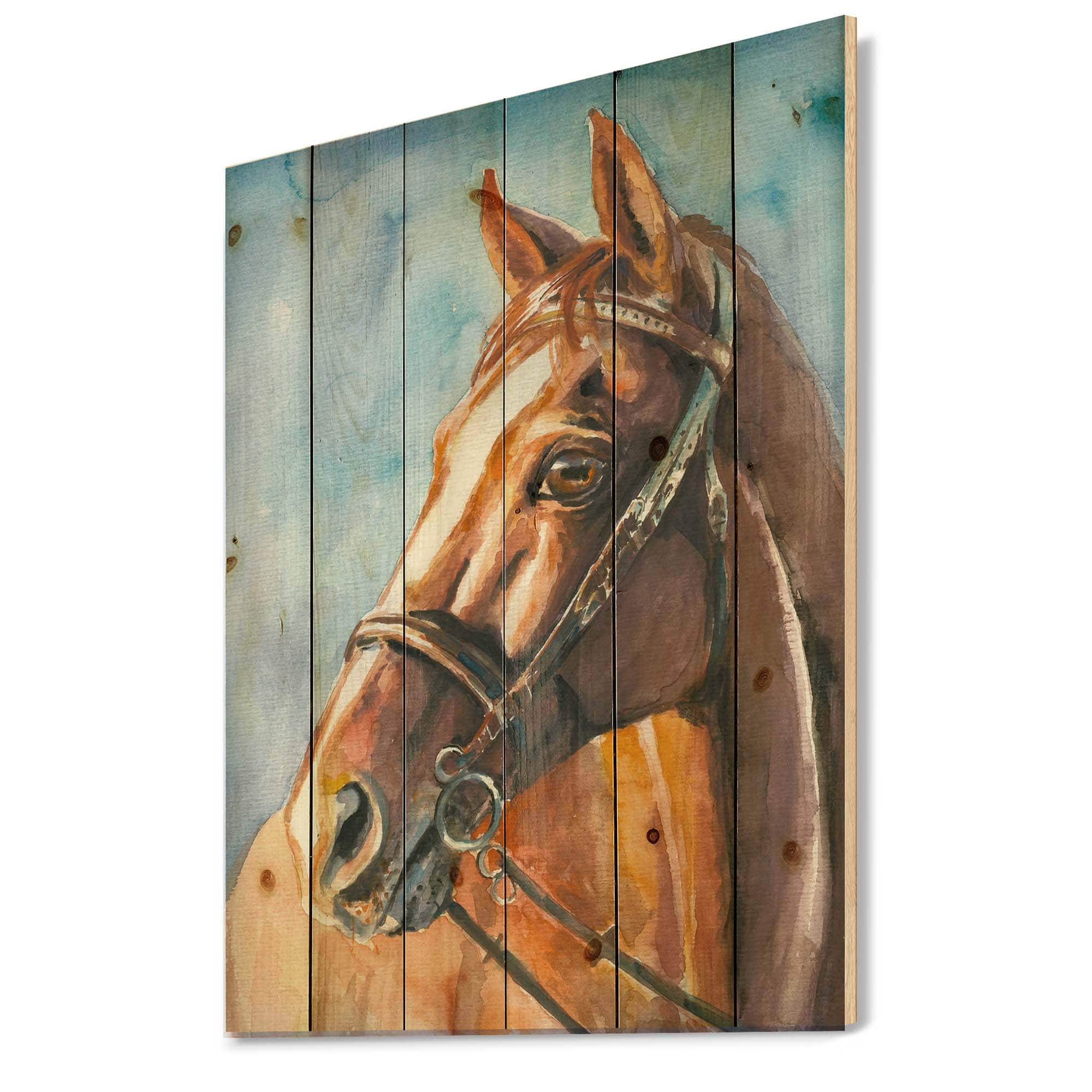 Designart - Portrait of A Brown Horse - Farmhouse Print on Natural Pine Wood