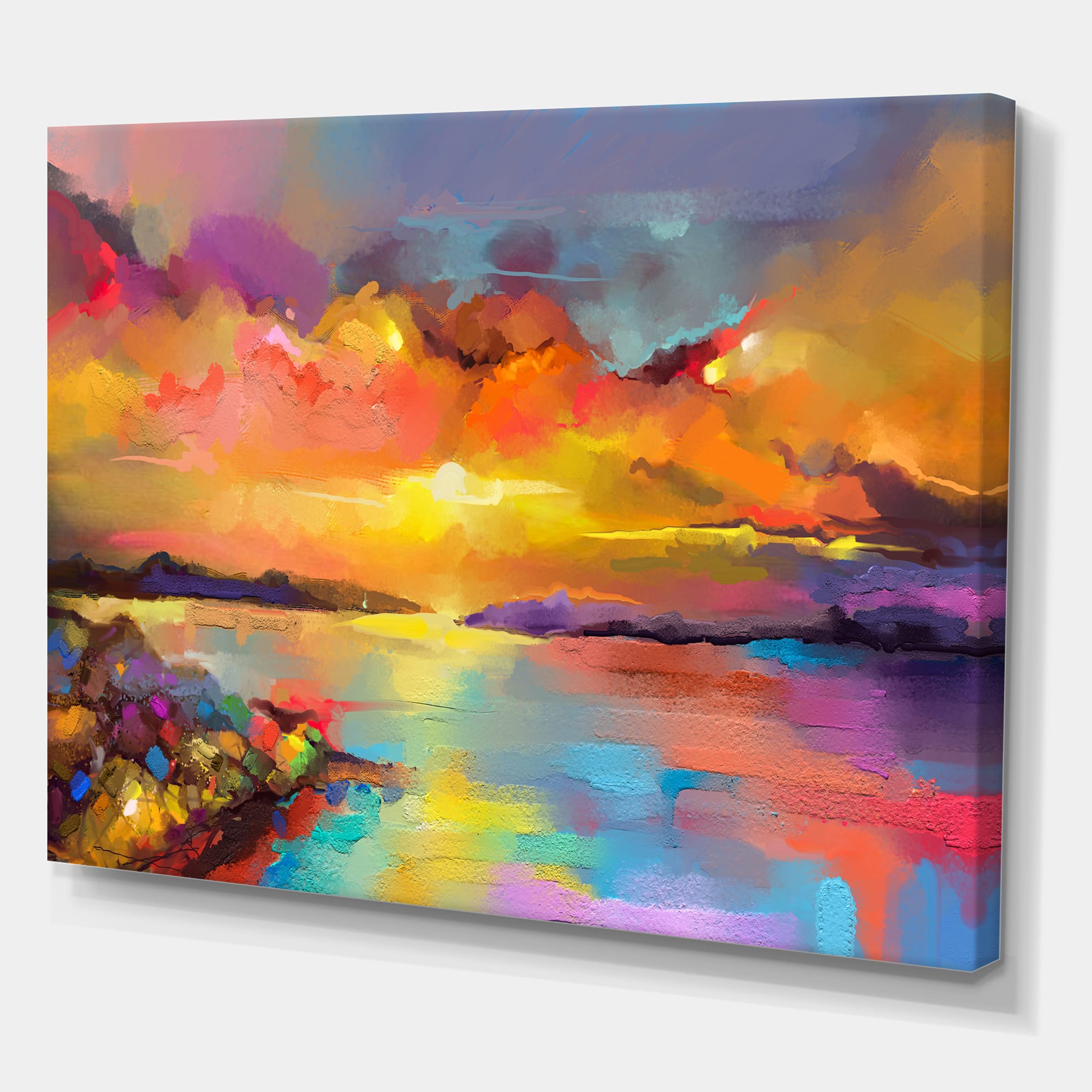 Designart - Sunset Painting With Colorful Reflections I - Modern & Contemporary Canvas Wall Art Print