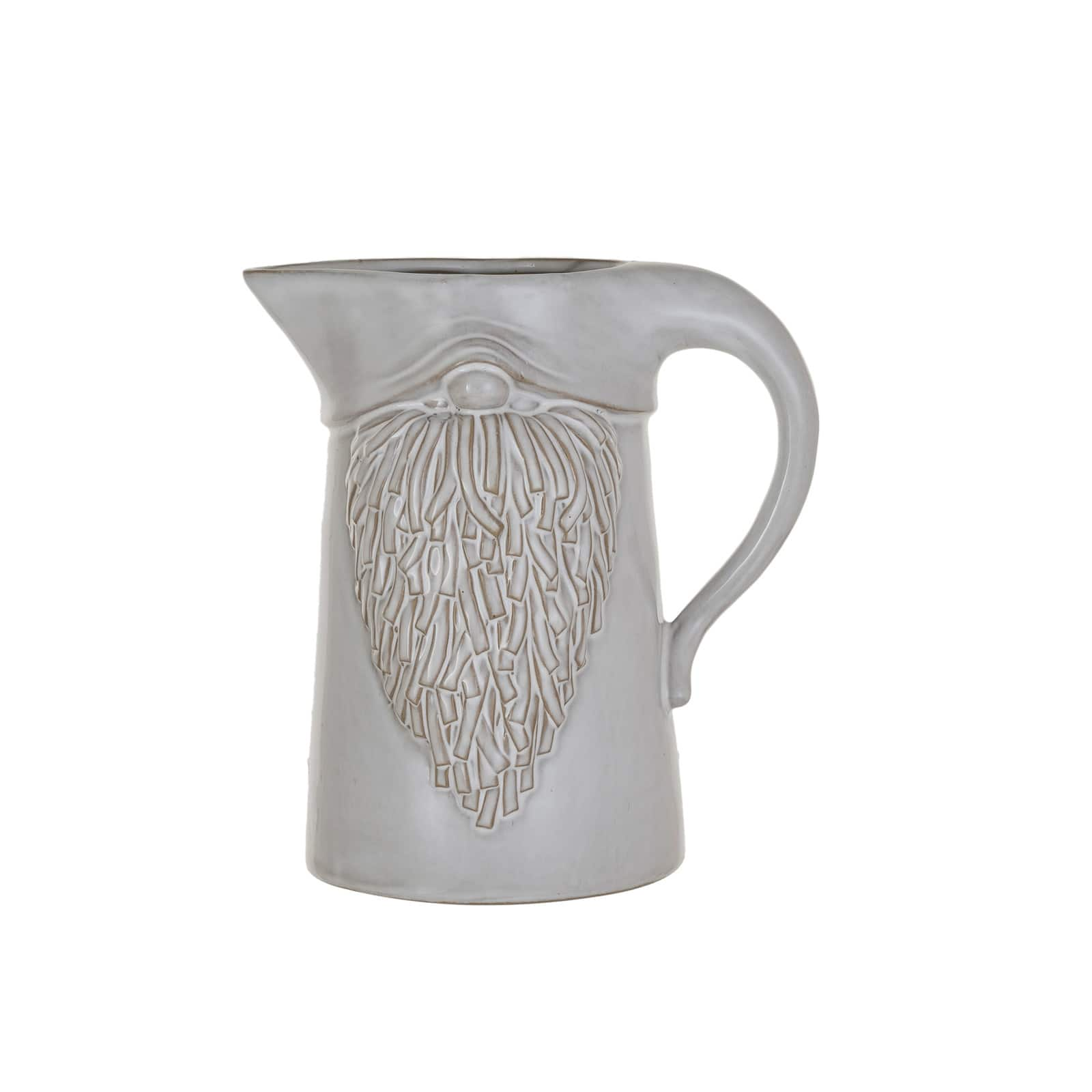 1qt. White Embossed Stoneware Gnome Shaped Pitcher in Reactive Glaze