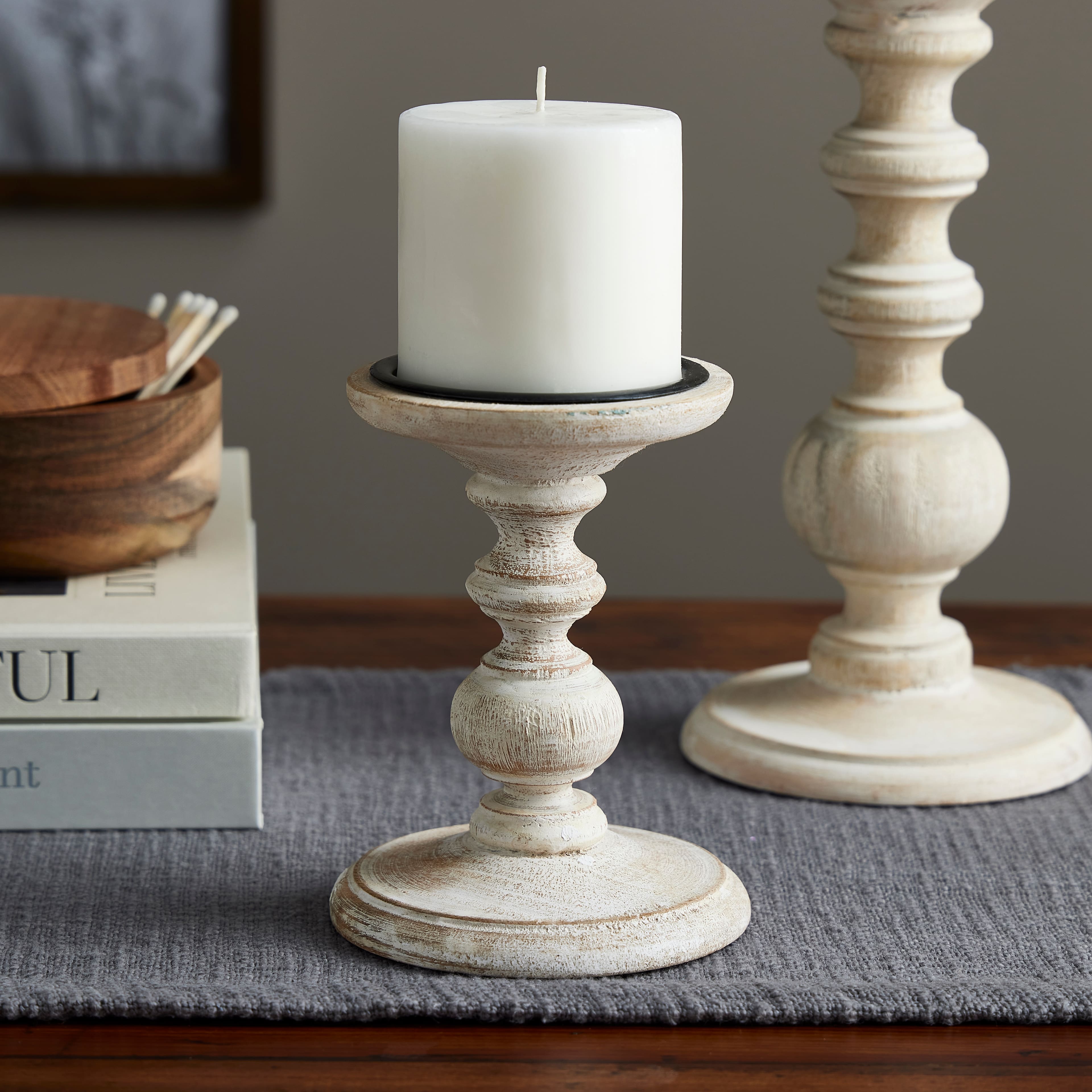 Padstow White Wash Wooden Candle Holders 2 Pack – Ivyline