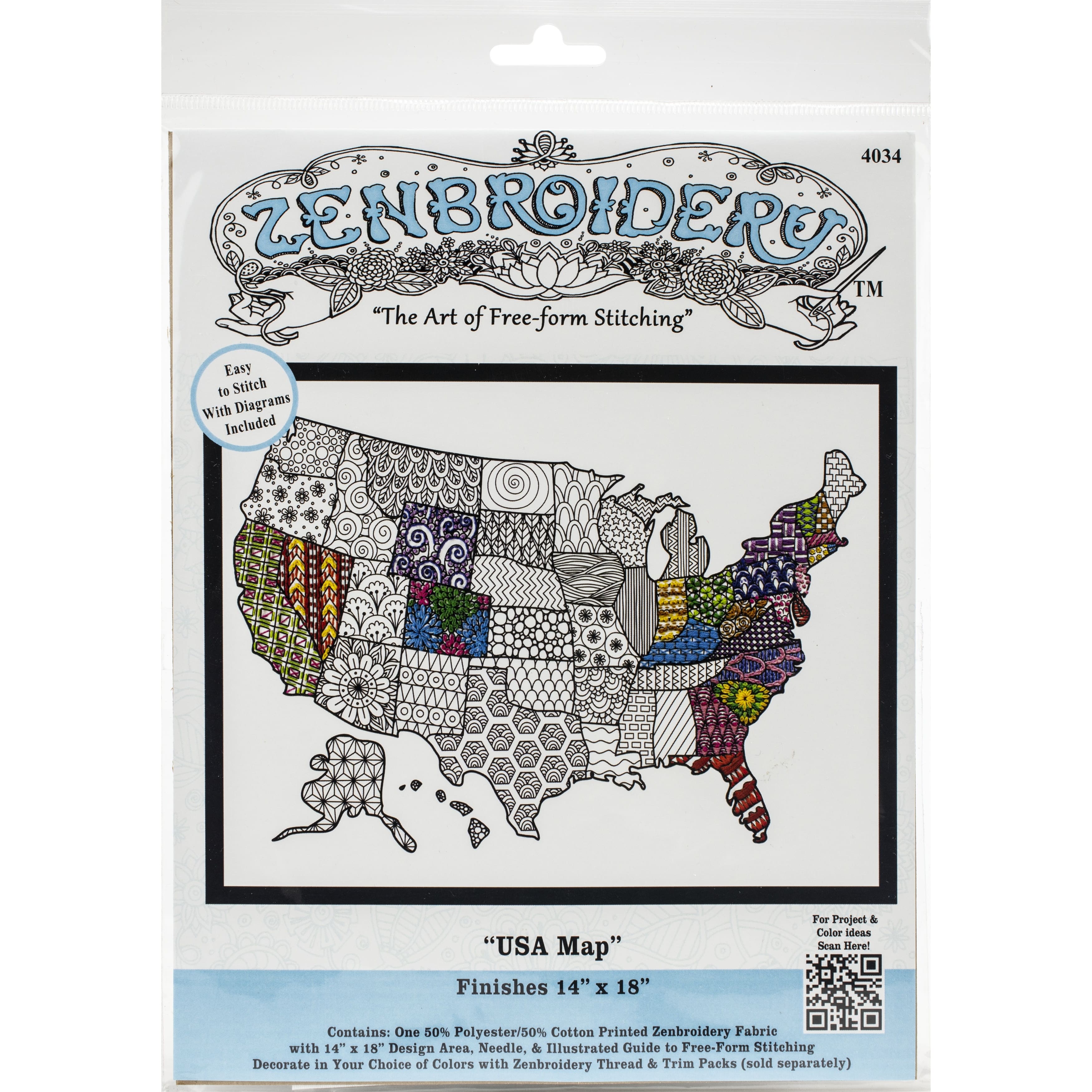 Design Works&#xAE; Zenbroidery&#x2122; U.S.A. Map Stamped Embroidery Kit