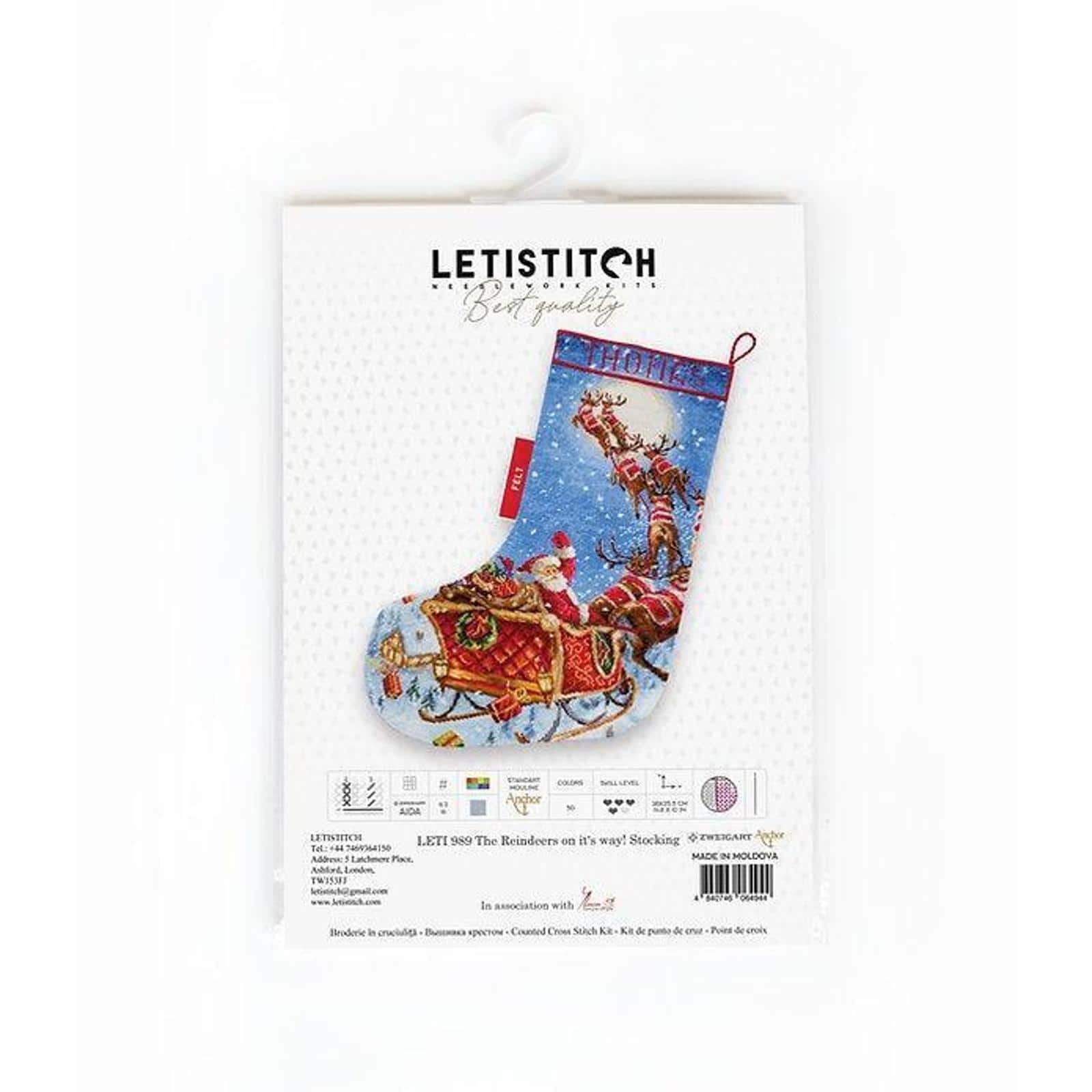 Letistitch The Reindeers On Their Way! Stocking Counted Cross Stitch Kit