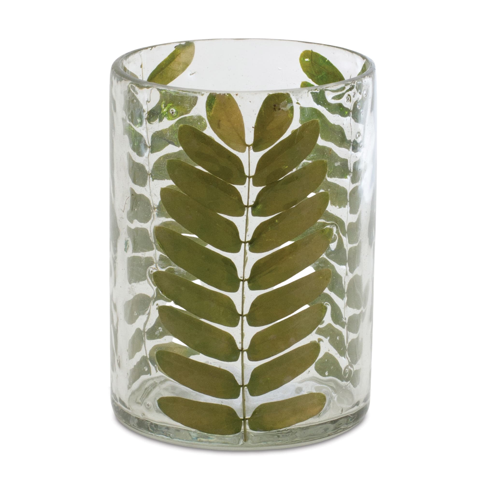 4.25&#x22; Dried Leaf Glass Votive Holders, 3ct.