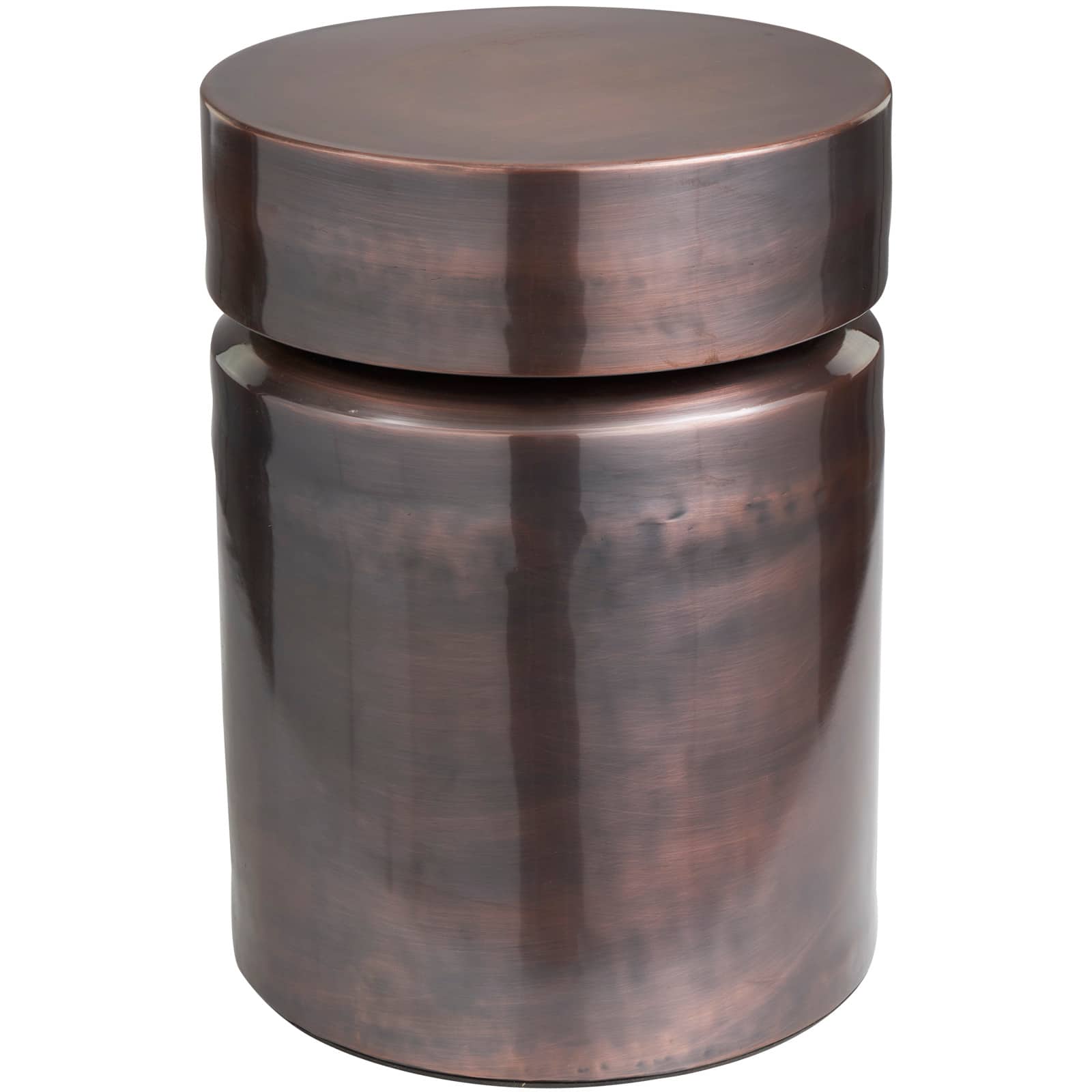 19&#x22; Copper Metal Drum Accent Table