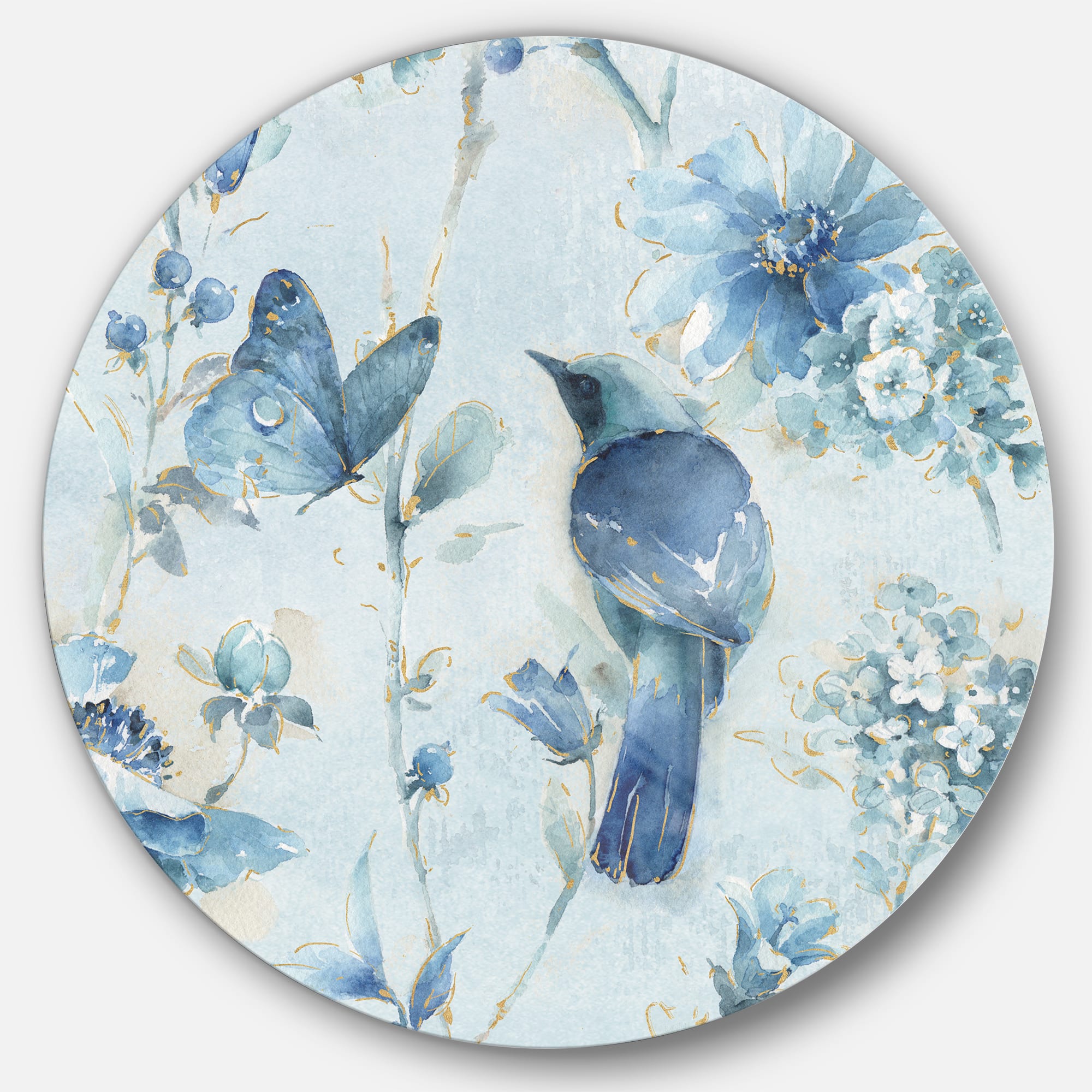 Designart - Indigold Watercolor Flower III - Farmhouse Metal Circle Wall Art