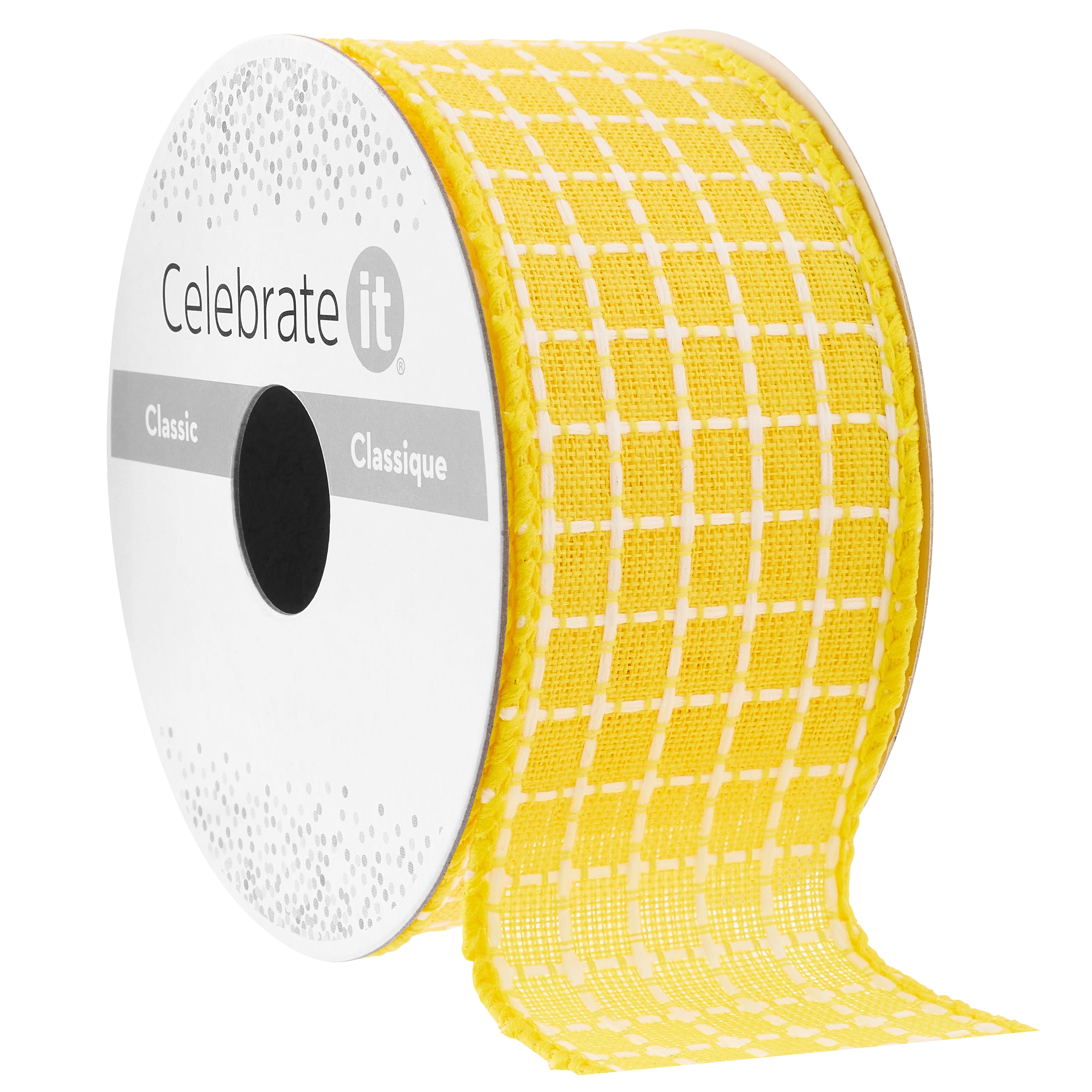 Ruban imitation lin à motif de grille de 3,8 cm x 2,7 m avec fil métallique Classique de Celebrate It
