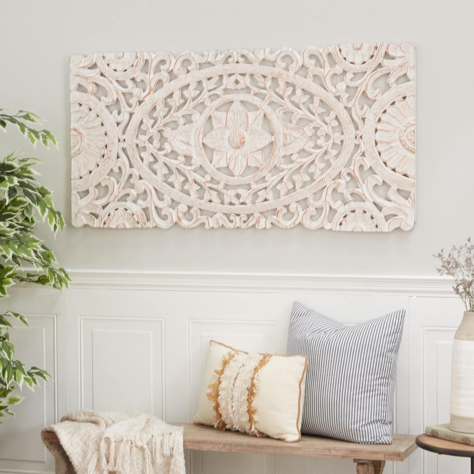 White Wood Traditional Wall Decor, 48&#x22; x 24&#x22;