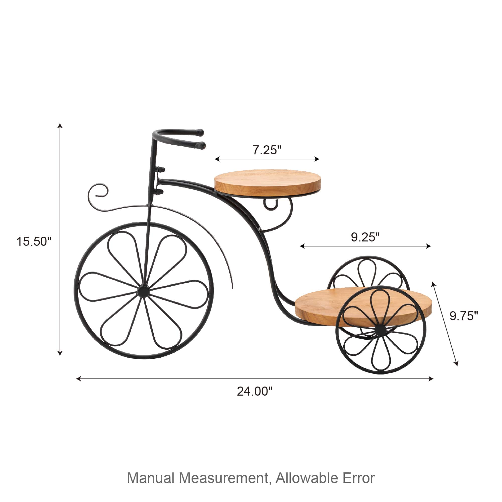 Glitzhome&#xAE; 24&#x22; Black Metal Tricycle Planter Stand with Solid Wood Tray