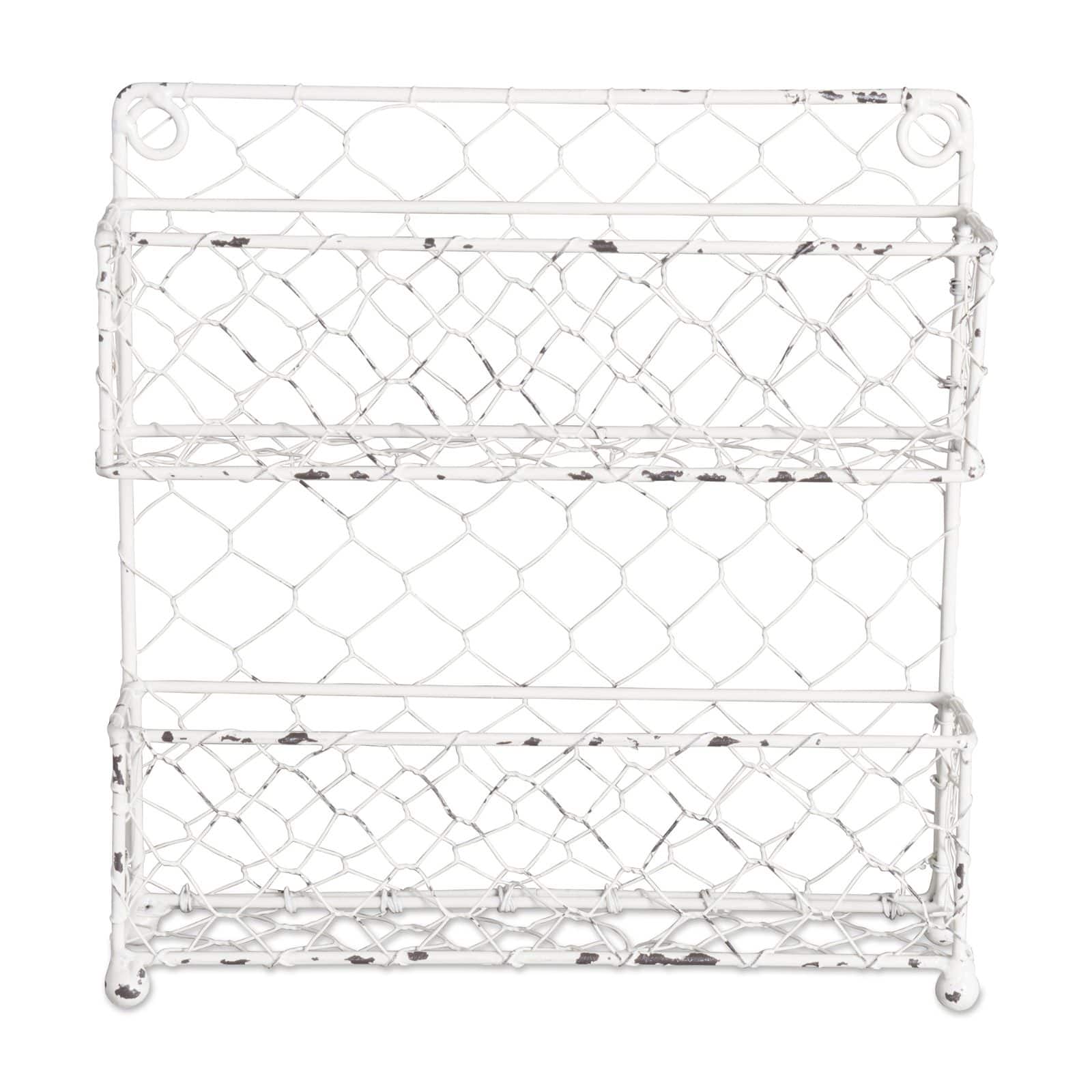 DII&#xAE; 10&#x22; Antique White 2 Row Chicken Wire Spice Rack