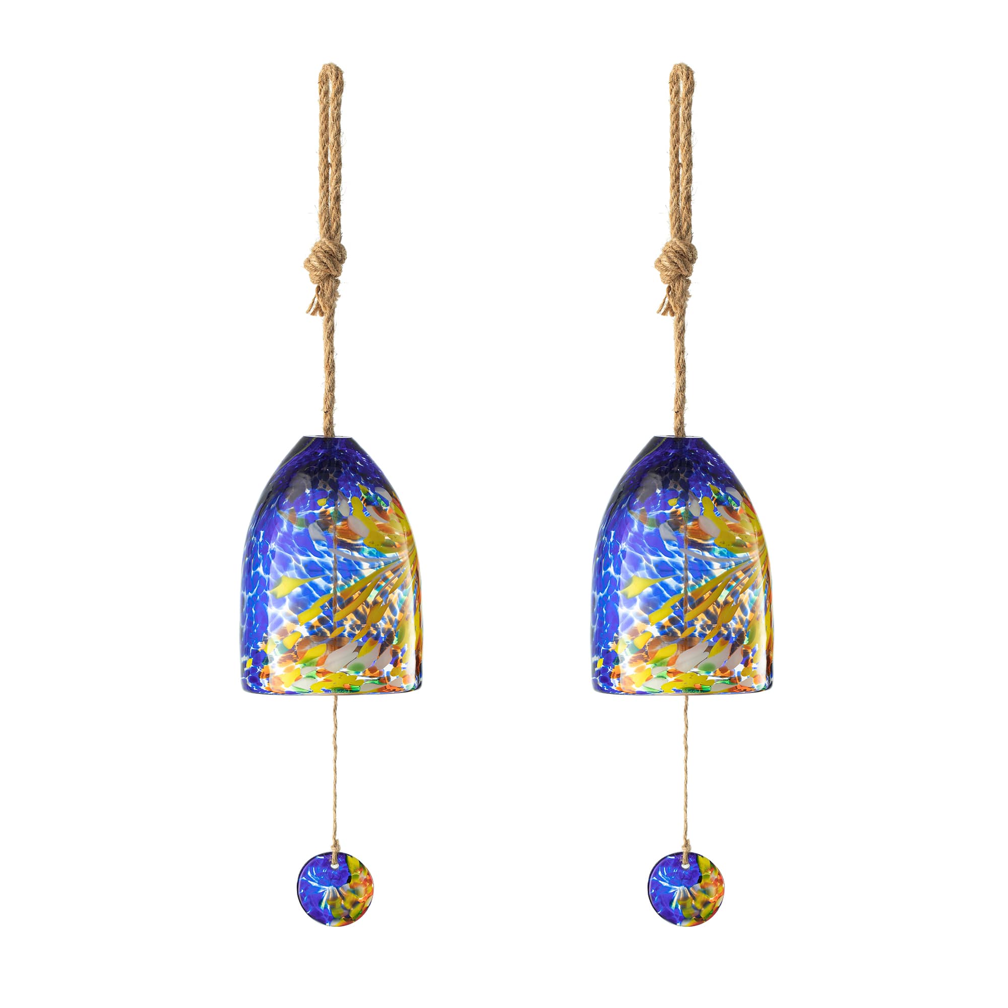 Glitzhome® 26" Blue & Yellow Glass Twist Glaze Windchime