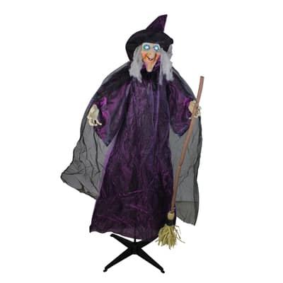 5.5ft. Touch Activated Lighted Standing Witch & Broomstick Animated ...