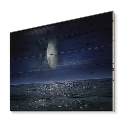 Designart - Full Moon Over Dark Ocean At Night - Nautical & Coastal ...