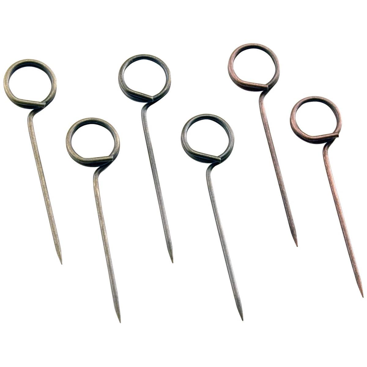 Idea-Ology Metal Memo Pins 1.5&#x22; 30/Pkg-Antique Nickel, Brass &#x26; Copper