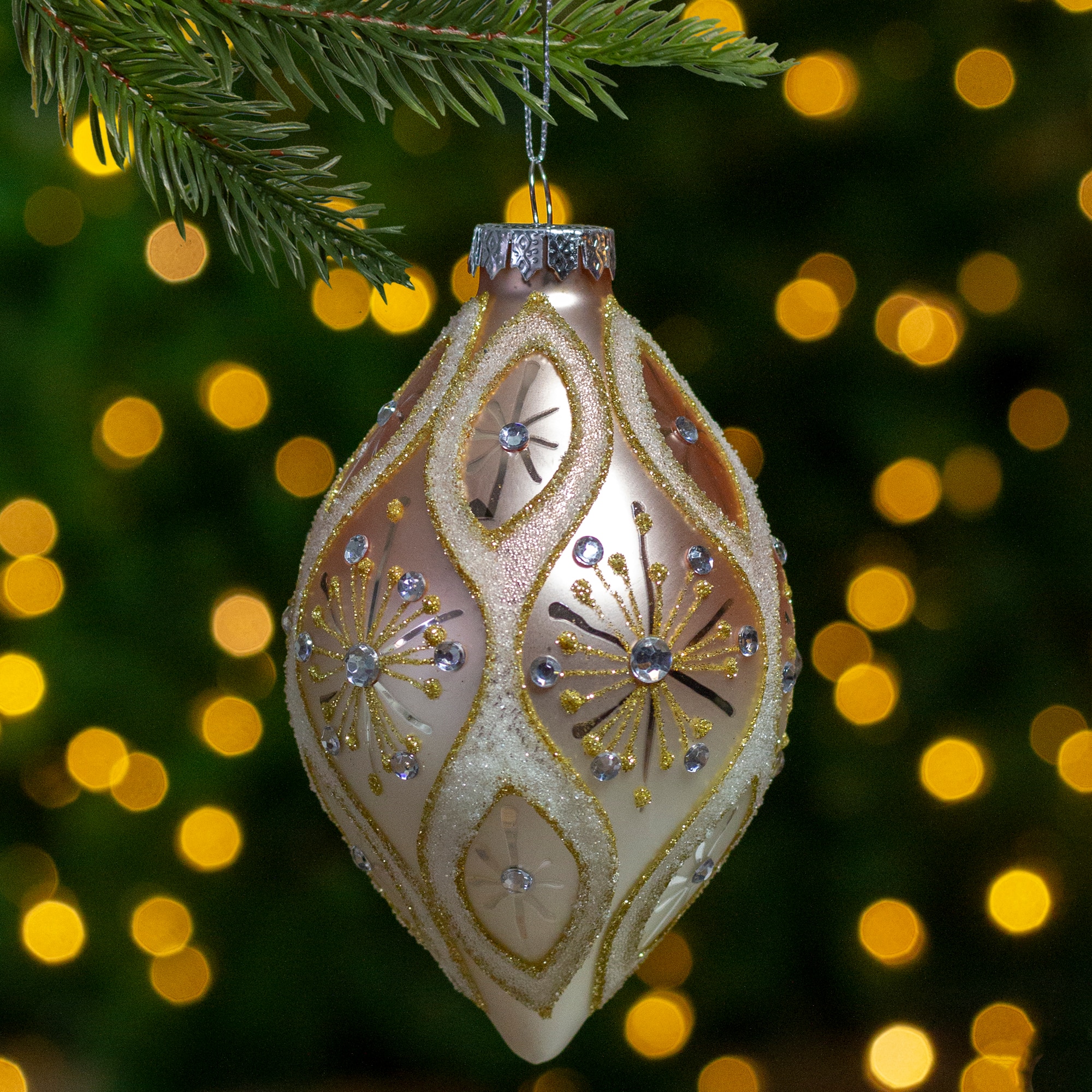 5.25" Rose Gold Retro Ombre Glass Christmas Drop Ornament