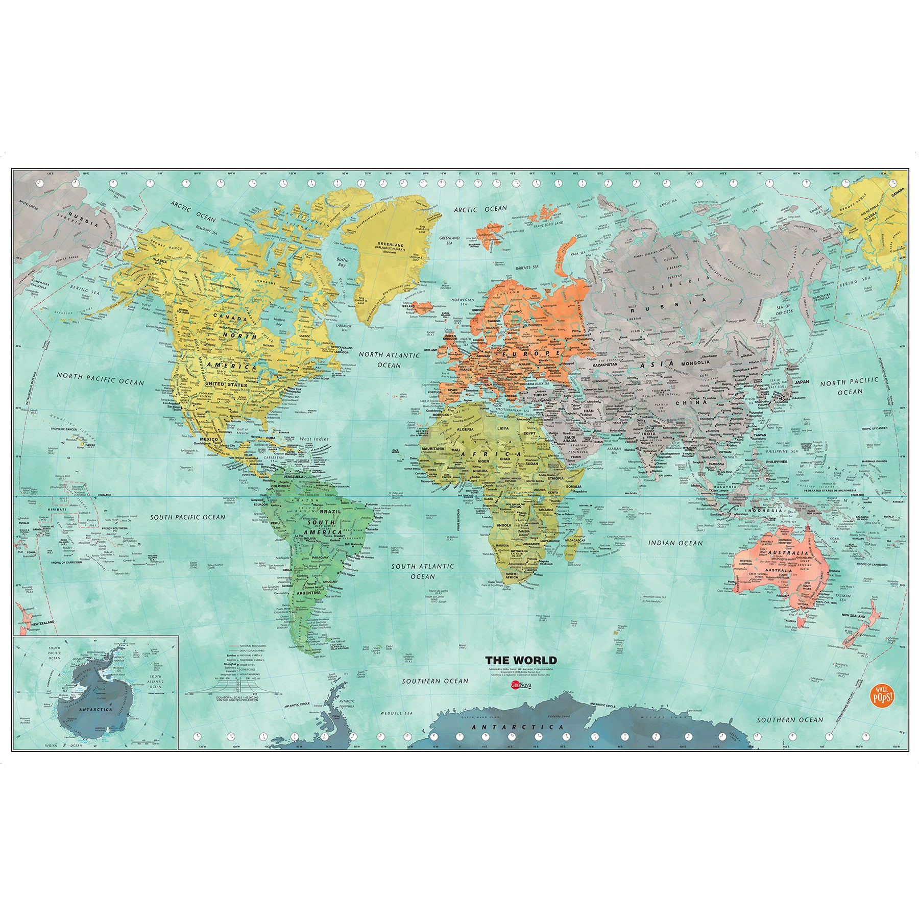 WallPops Aquarelle Dry Erase World Map