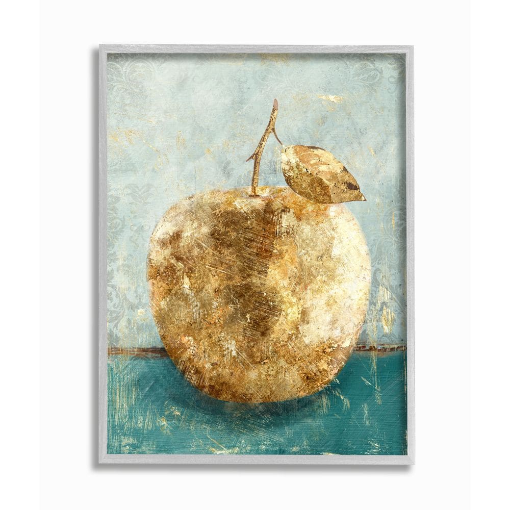 Stupell Industries Golden Apple Painting Wall Art in Gray Frame